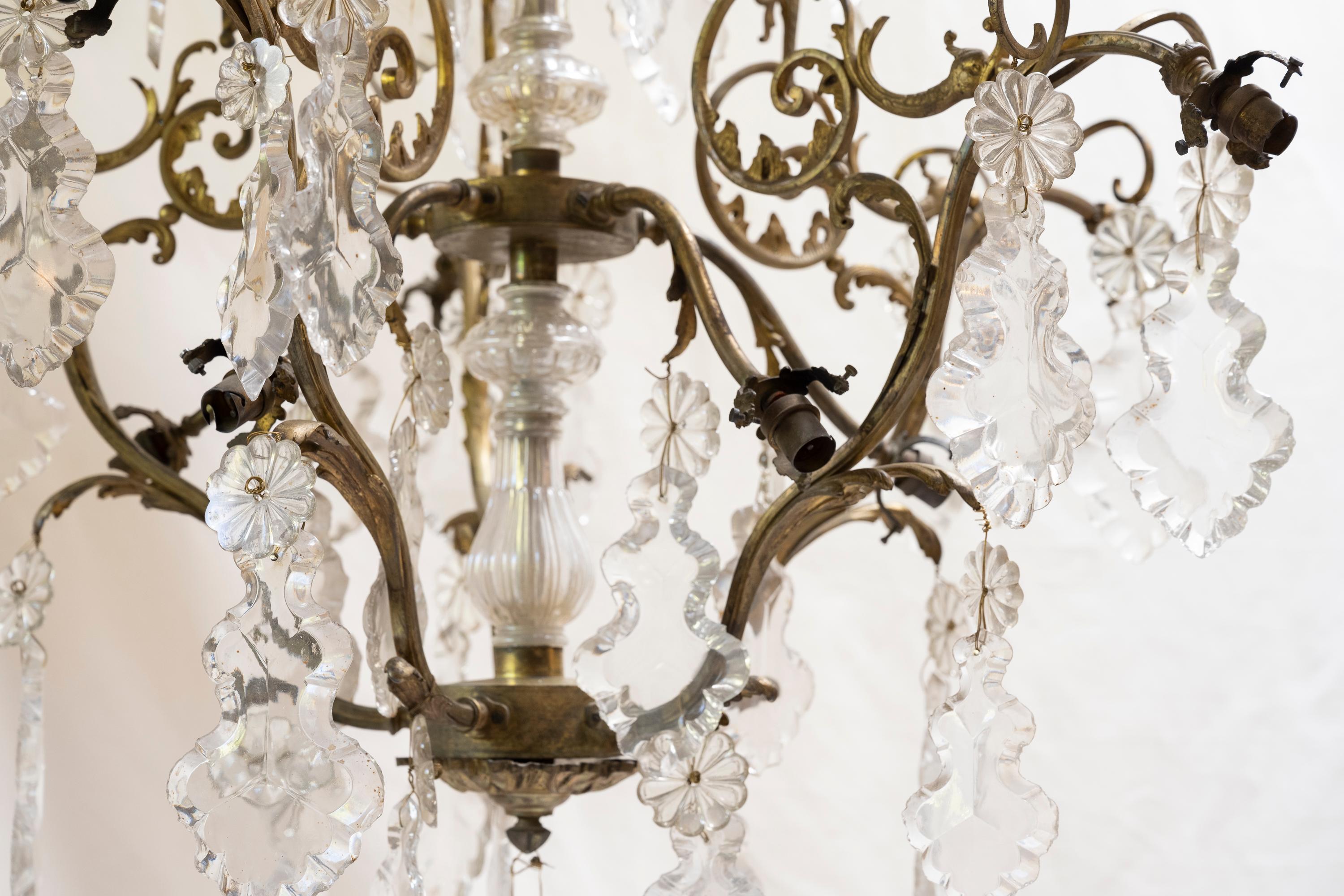 19th Century French Iron & Crystal Chandelier In Fair Condition For Sale In Ross, CA