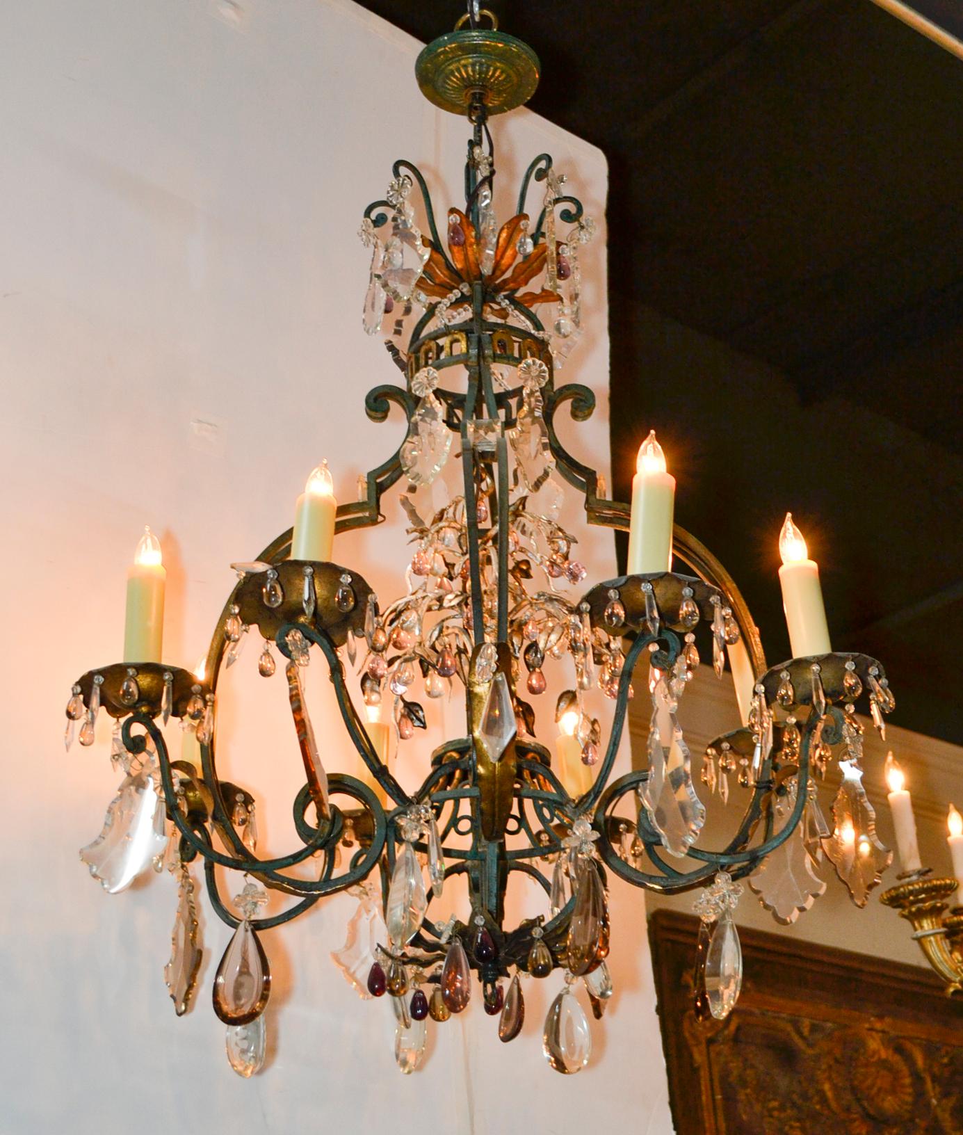 19th Century French Iron and Crystal Chandelier For Sale 1