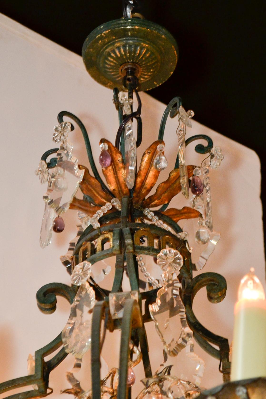 19th Century French Iron and Crystal Chandelier For Sale 2