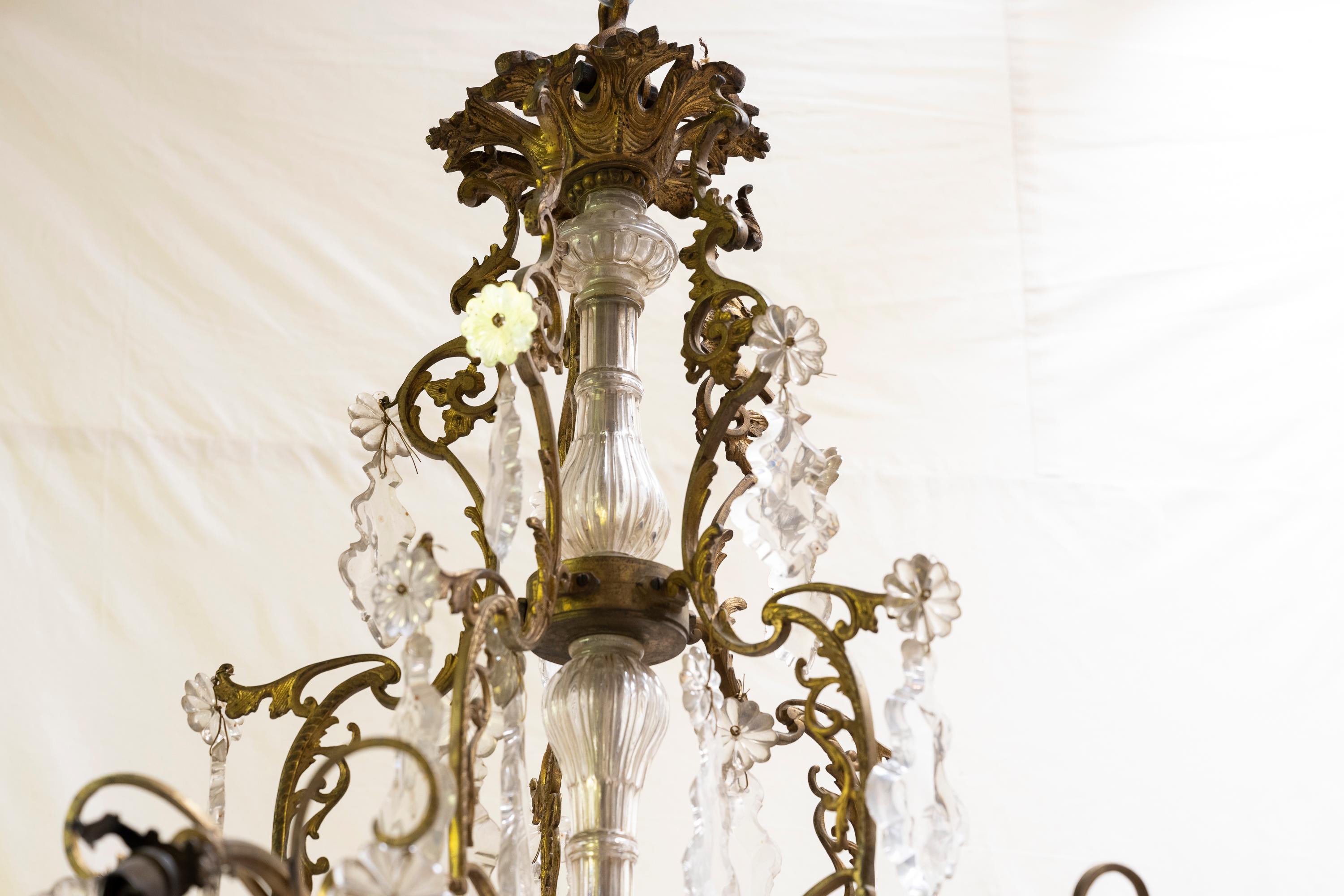 19th Century French Iron & Crystal Chandelier For Sale 1