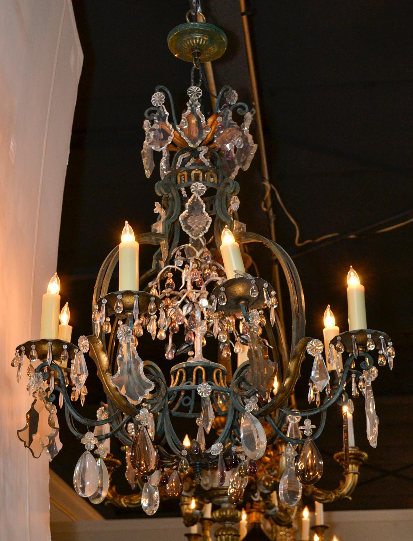 19th Century French Iron and Crystal Chandelier For Sale 3