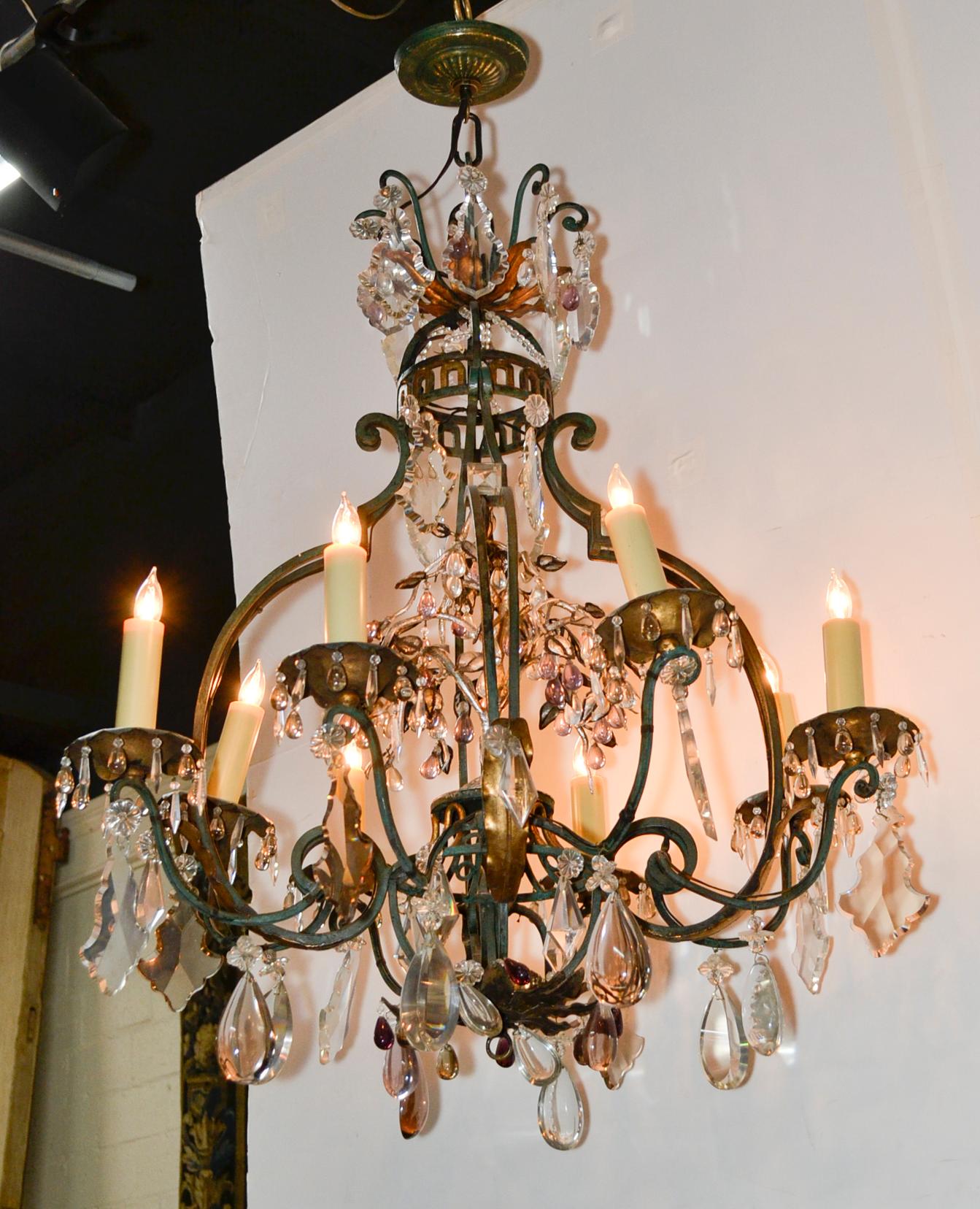 19th Century French Iron and Crystal Chandelier For Sale 5