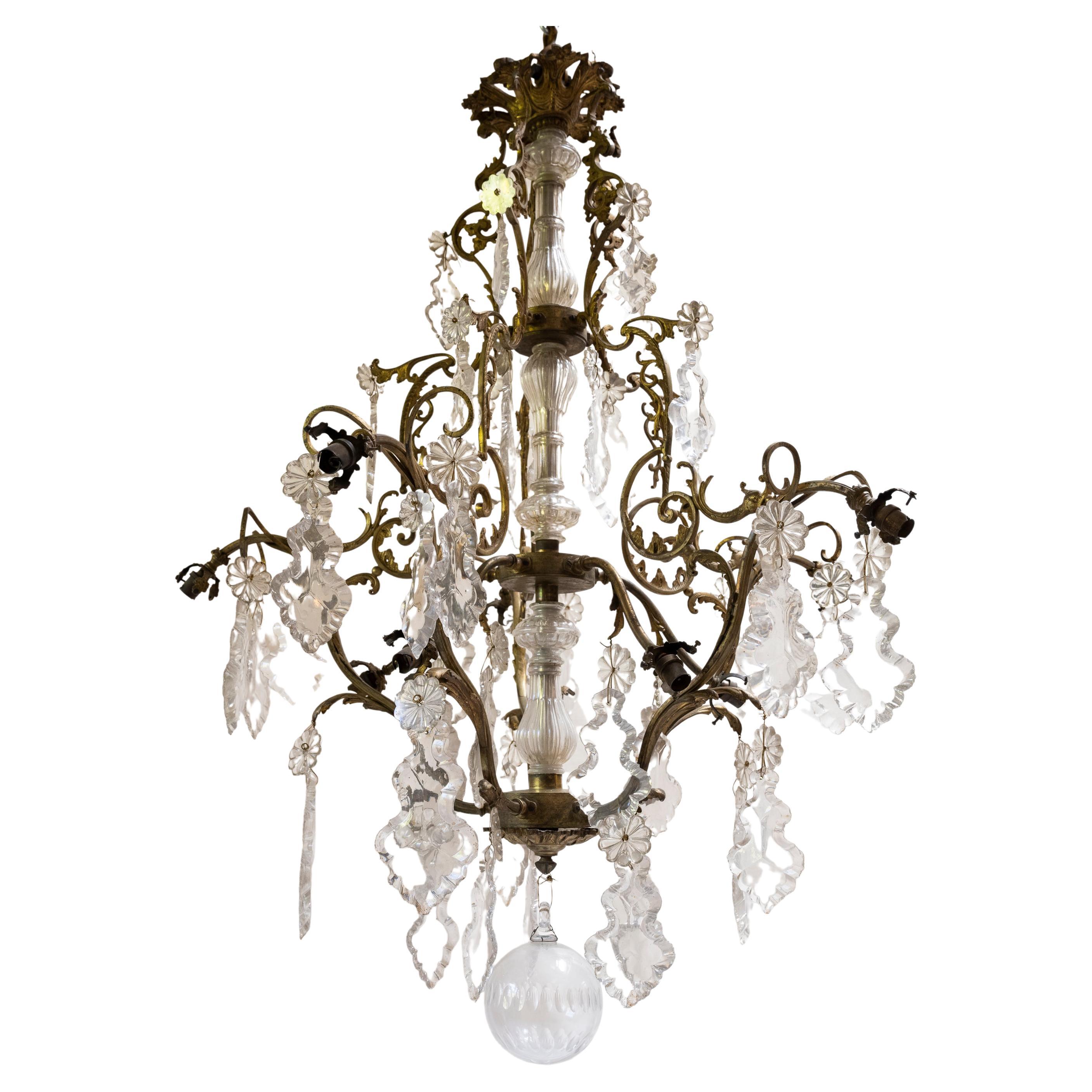 19th Century French Iron & Crystal Chandelier