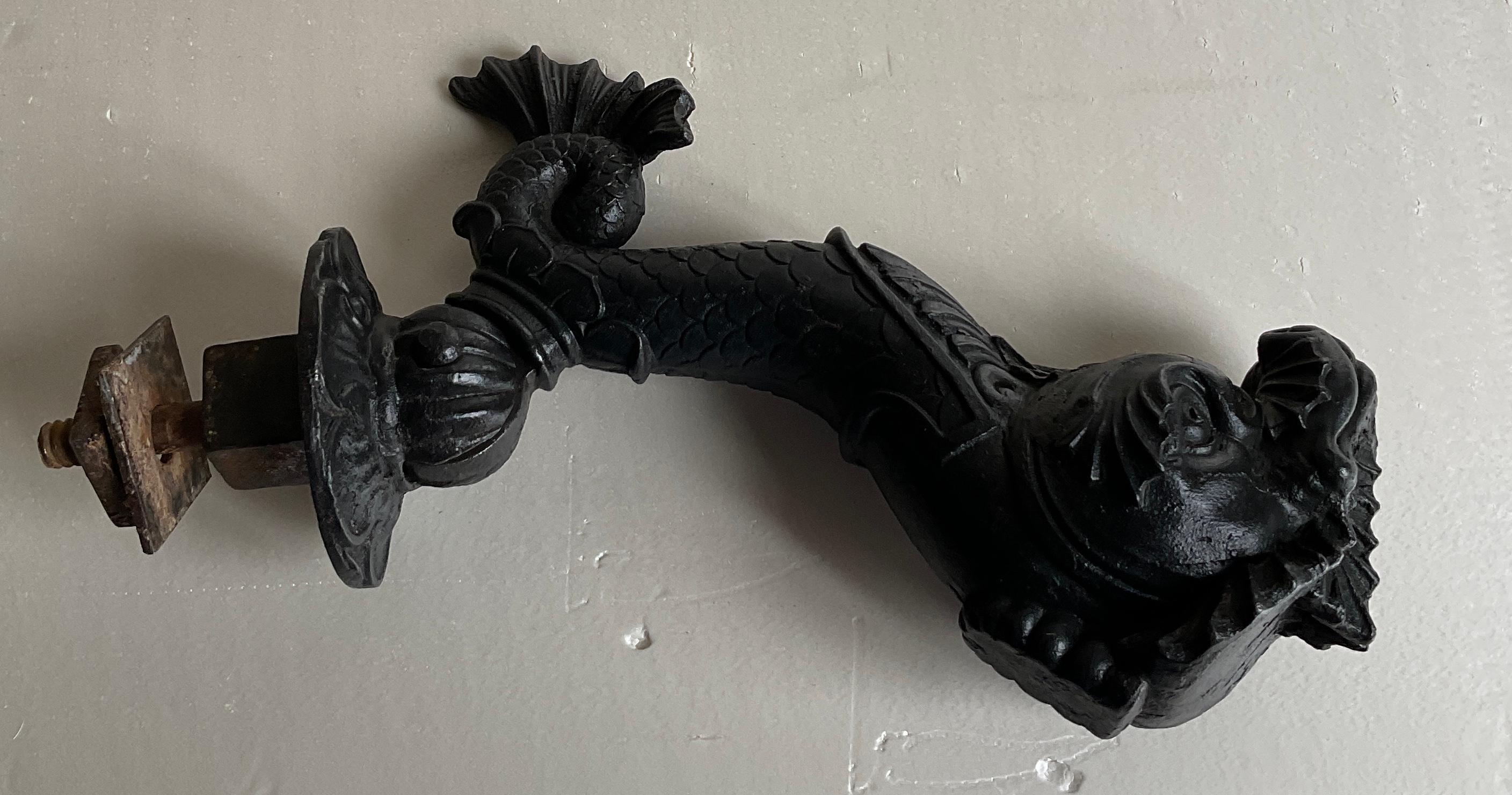 19th Century French Iron Door Knocker Mythological Dolphin In Good Condition In Miami, FL