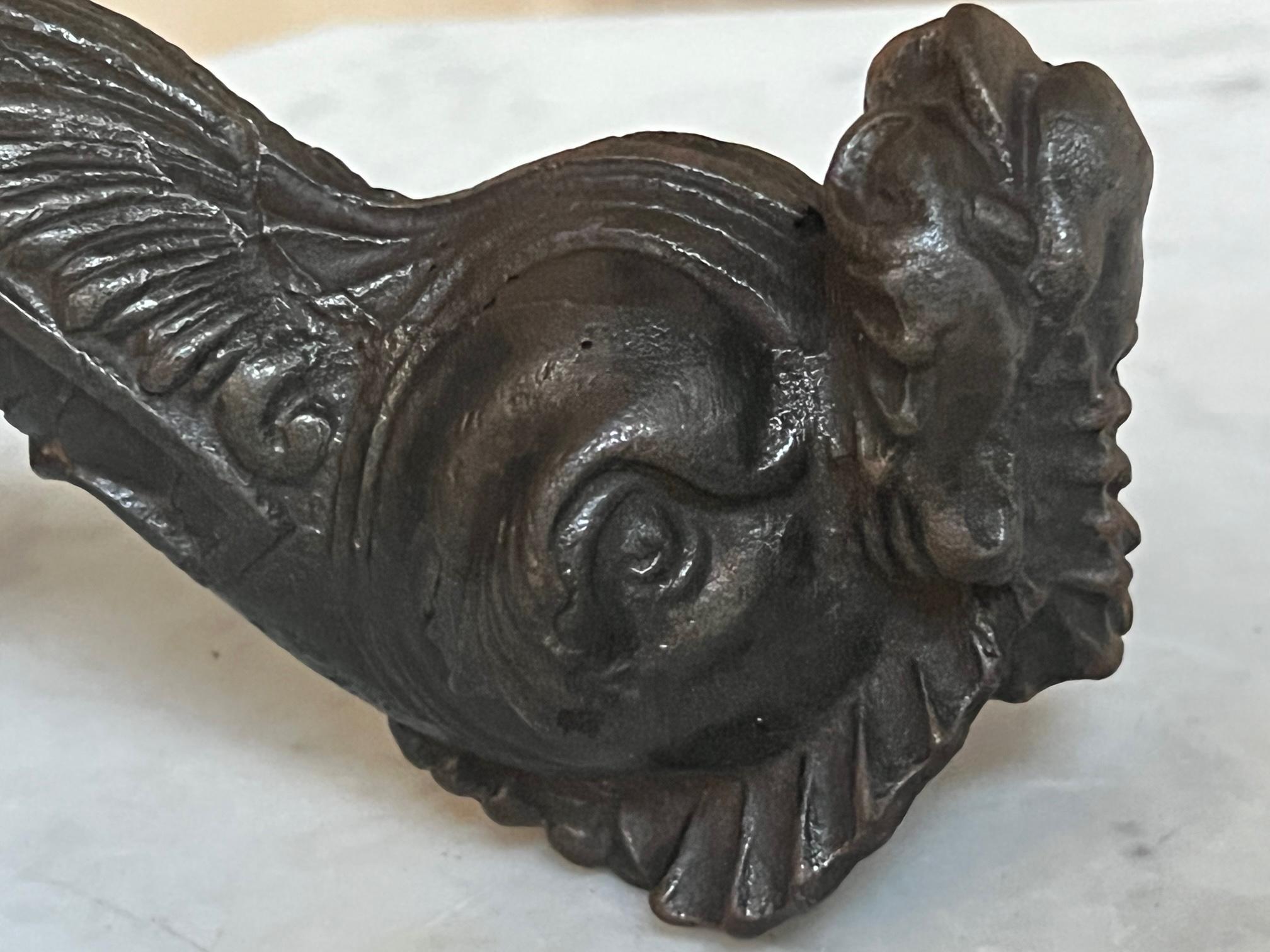 19th Century French Iron Door Knocker, Mythological Dolphin In Good Condition In Ross, CA