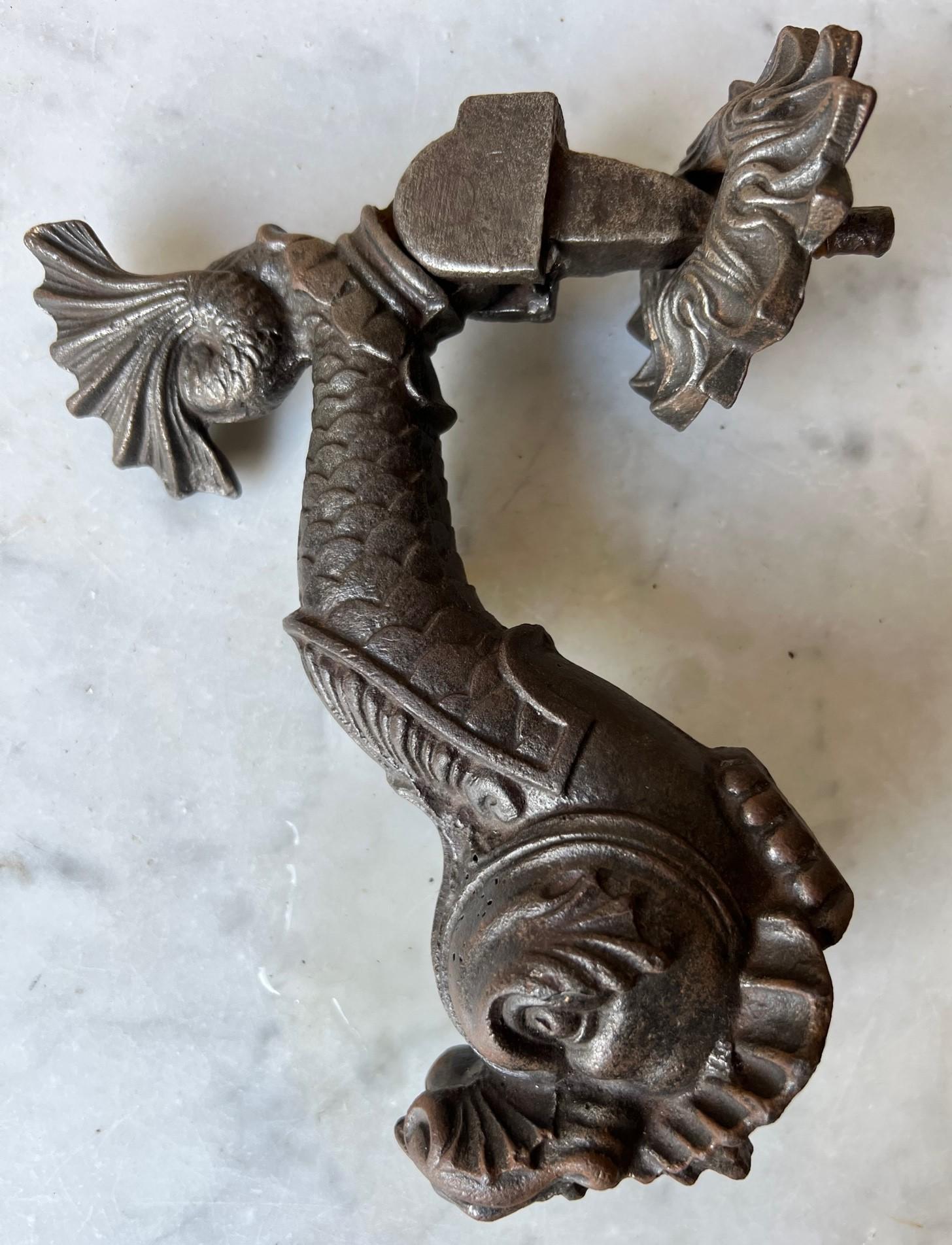 19th Century French Iron Door Knocker, Mythological Dolphin 1