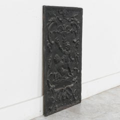 19th Century French Iron Fireplace Plaque with Putti, Vertical Orientation