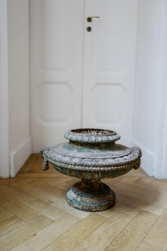 19th Century French Cast Iron Urn with Handles – Heavy with Green Patina Finish