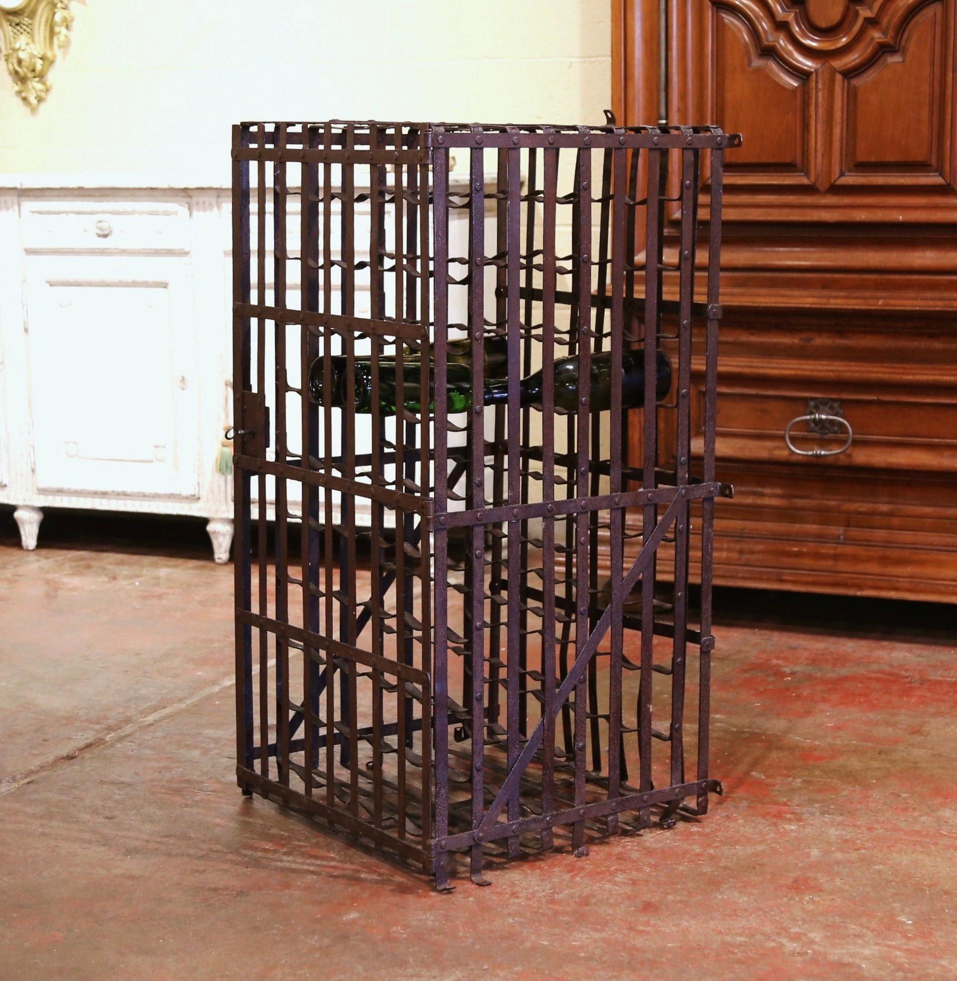 Country 19th Century French Iron Hundred-Bottle Wine Rack Cabinet from Burgundy