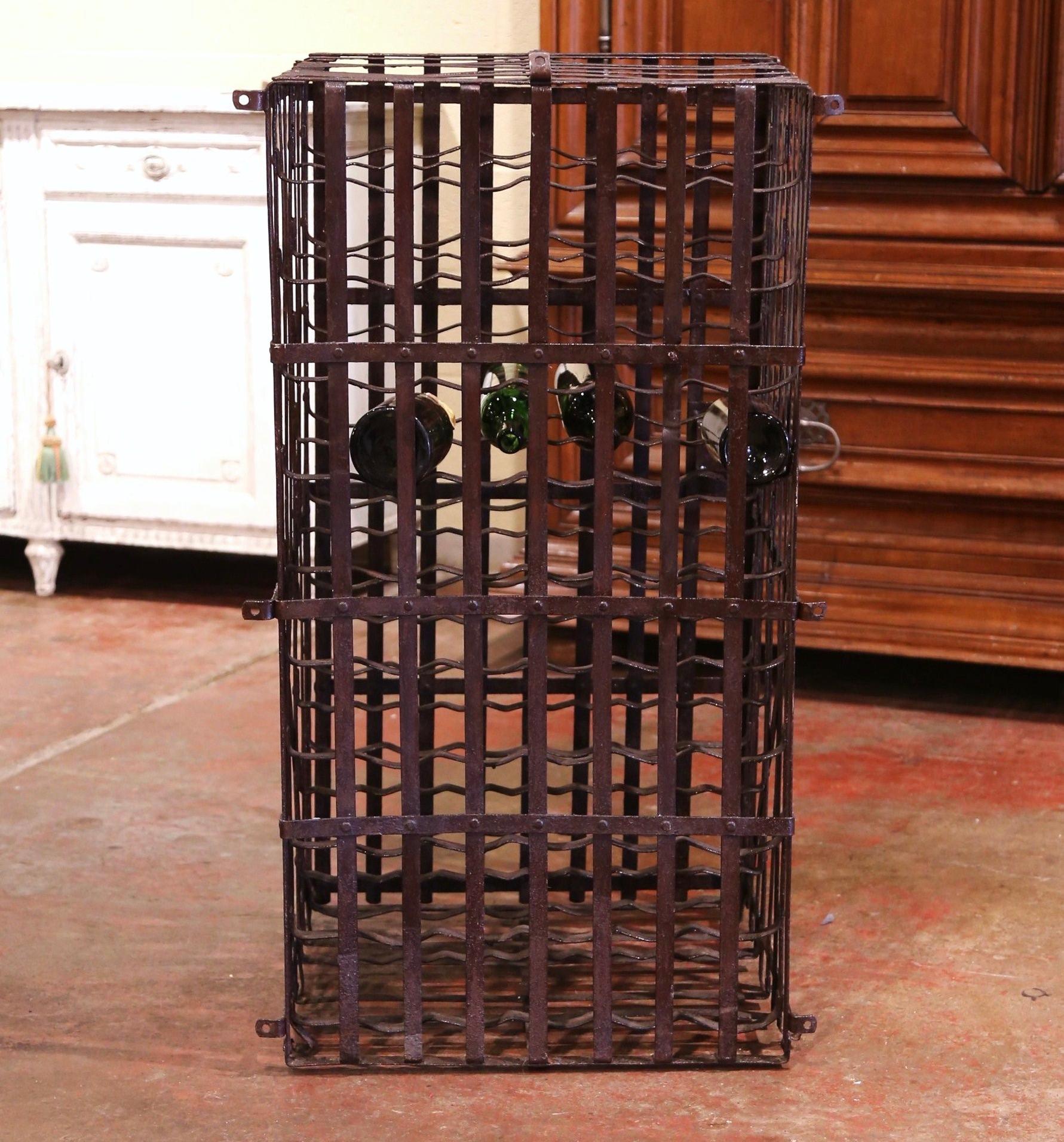 19th Century French Iron Hundred-Bottle Wine Rack Cabinet from Burgundy 2
