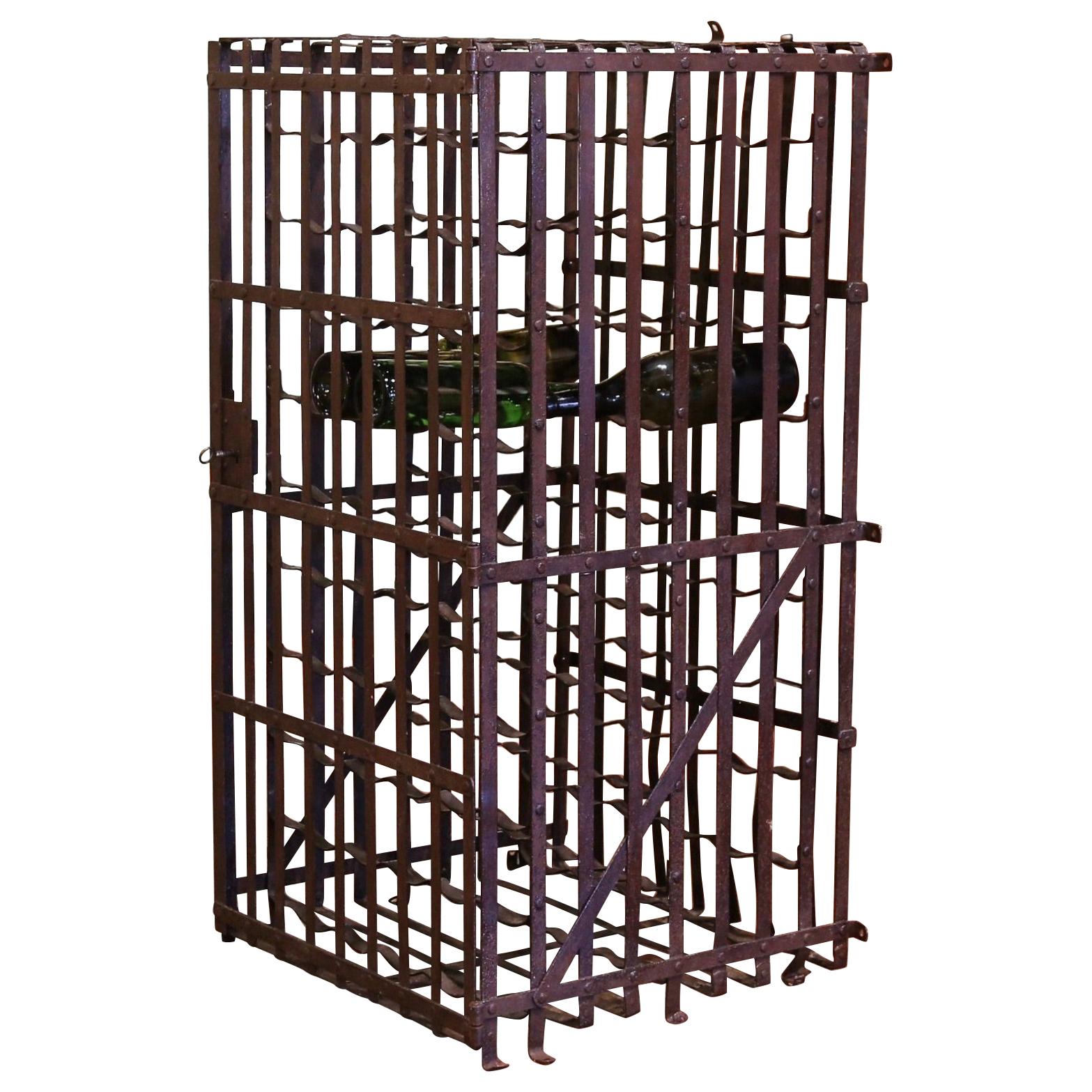 19th Century French Iron Hundred-Bottle Wine Rack Cabinet from Burgundy