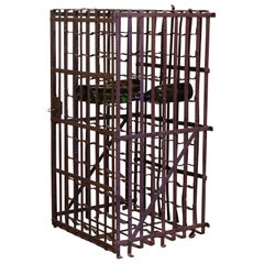 Antique 19th Century French Iron Hundred-Bottle Wine Rack Cabinet from Burgundy