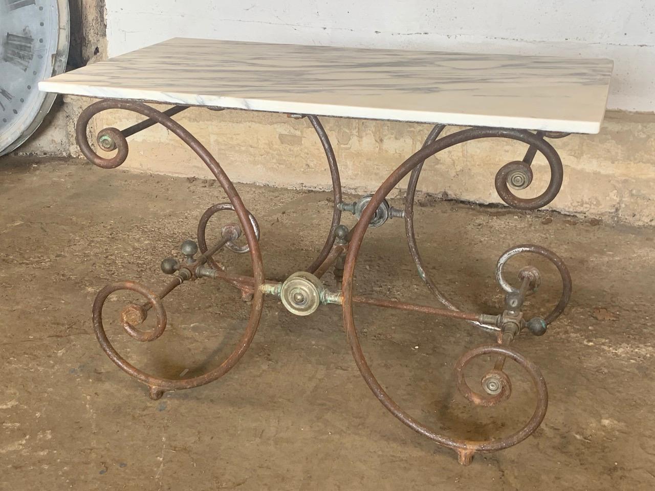 Hand-Crafted 19th Century French Iron & Marble Bakers Table For Sale