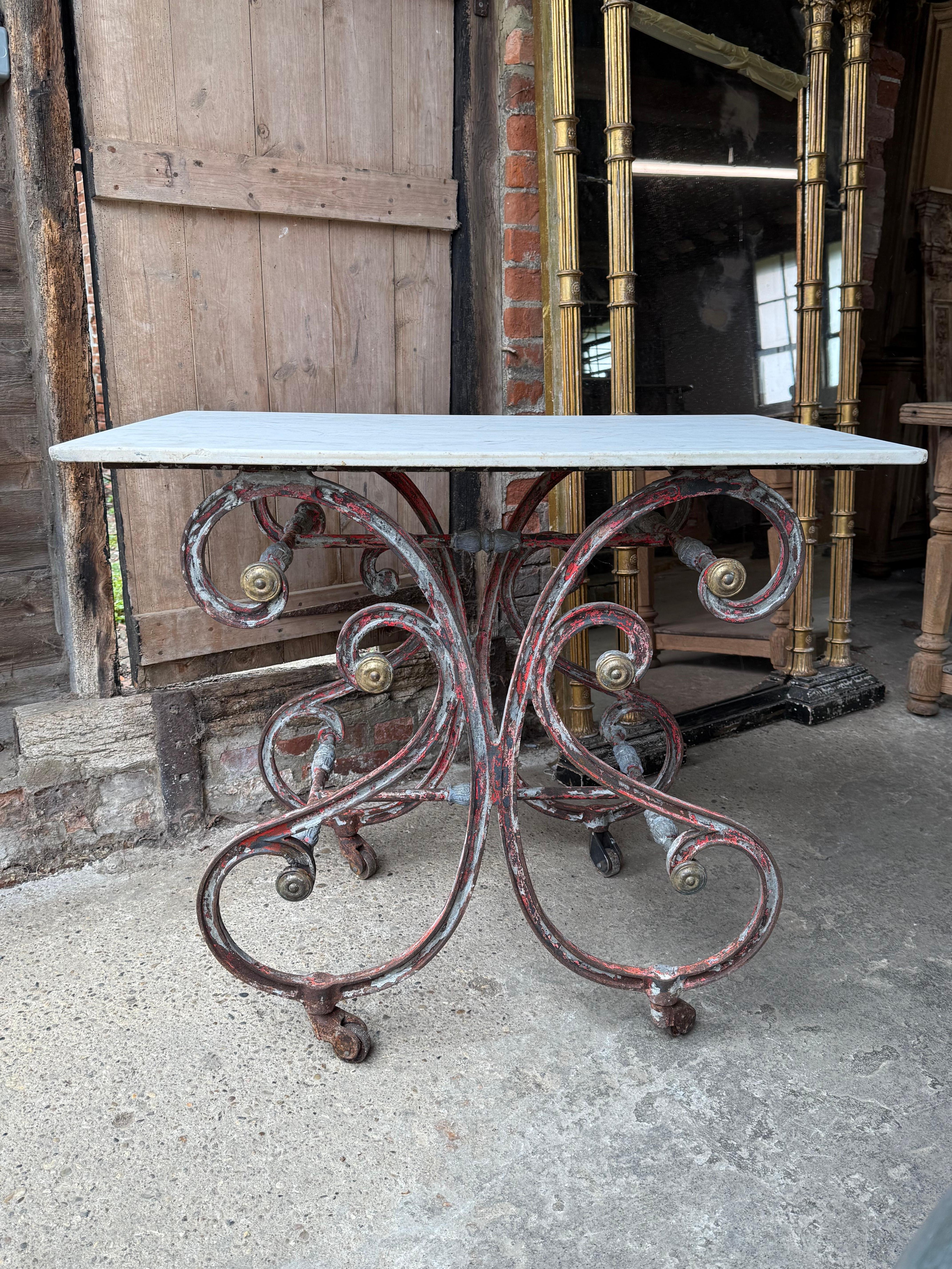 Hand-Crafted 19th Century French Iron & Marble Butchers Table For Sale