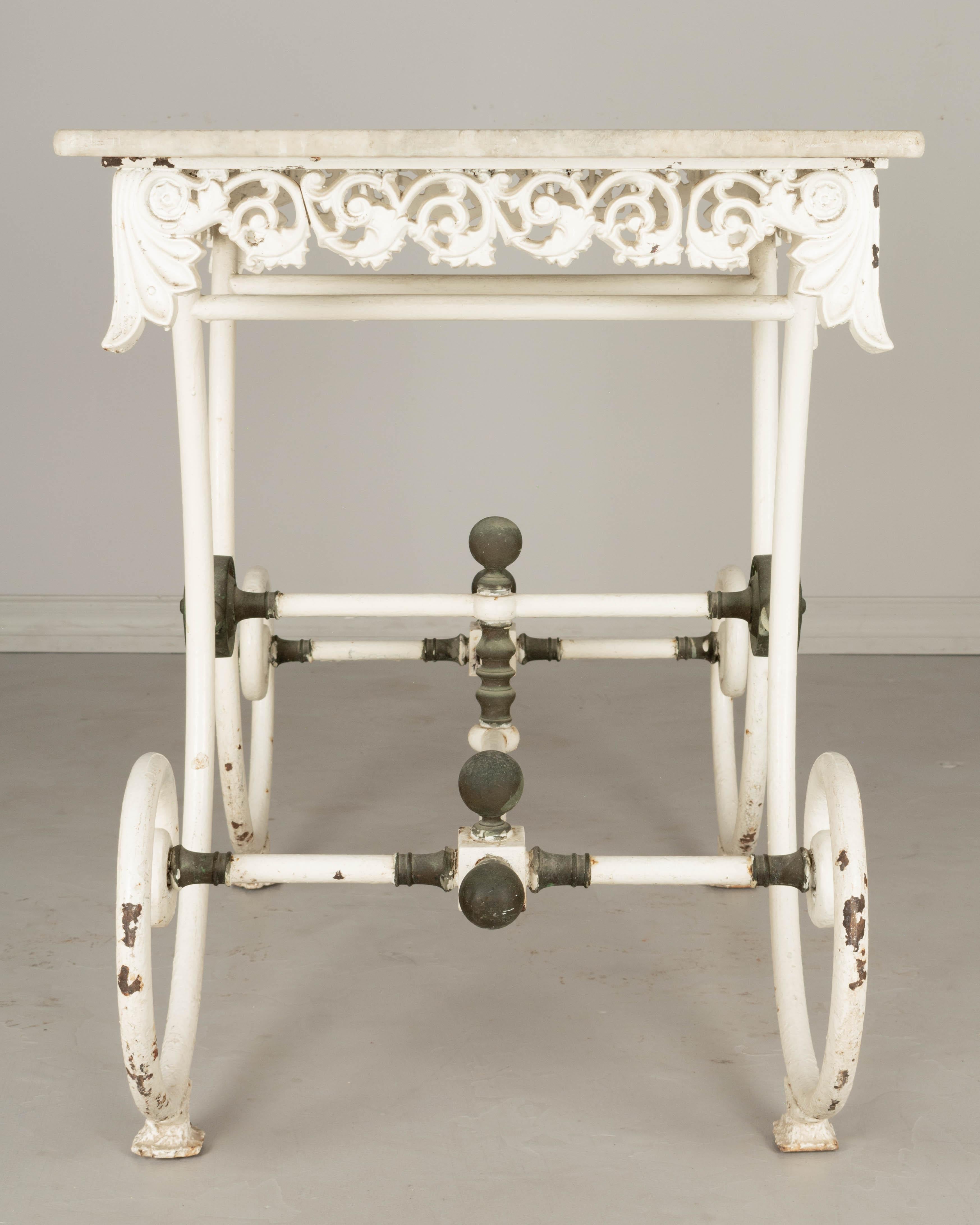 19th Century French Iron Marble Top Pastry Table 1