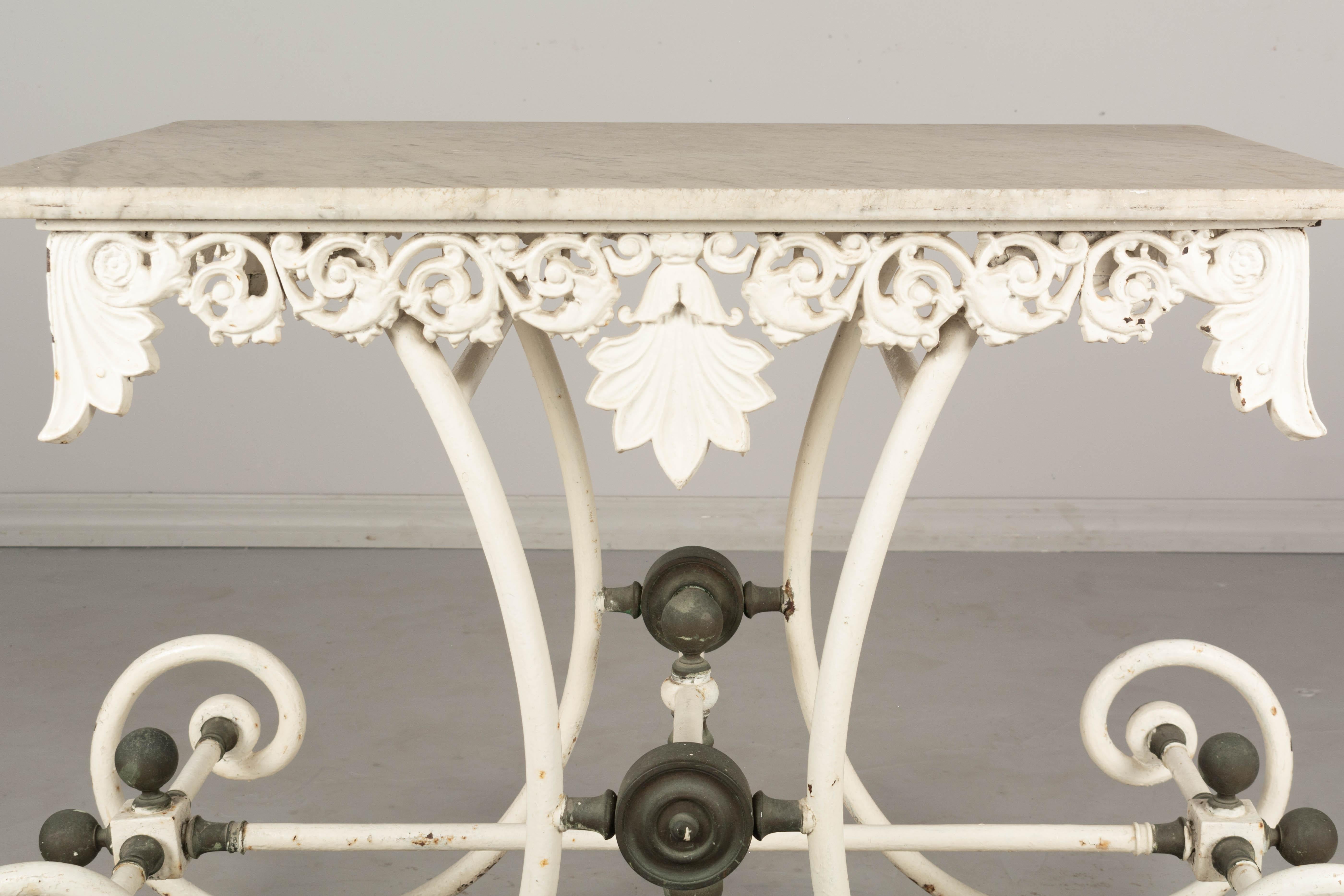 19th Century French Iron Marble Top Pastry Table 2