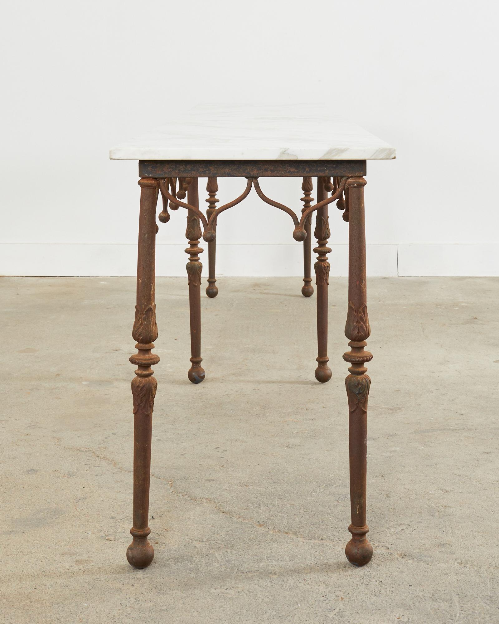 Patinated 19th Century French Iron Marble Top Pastry Table or Console
