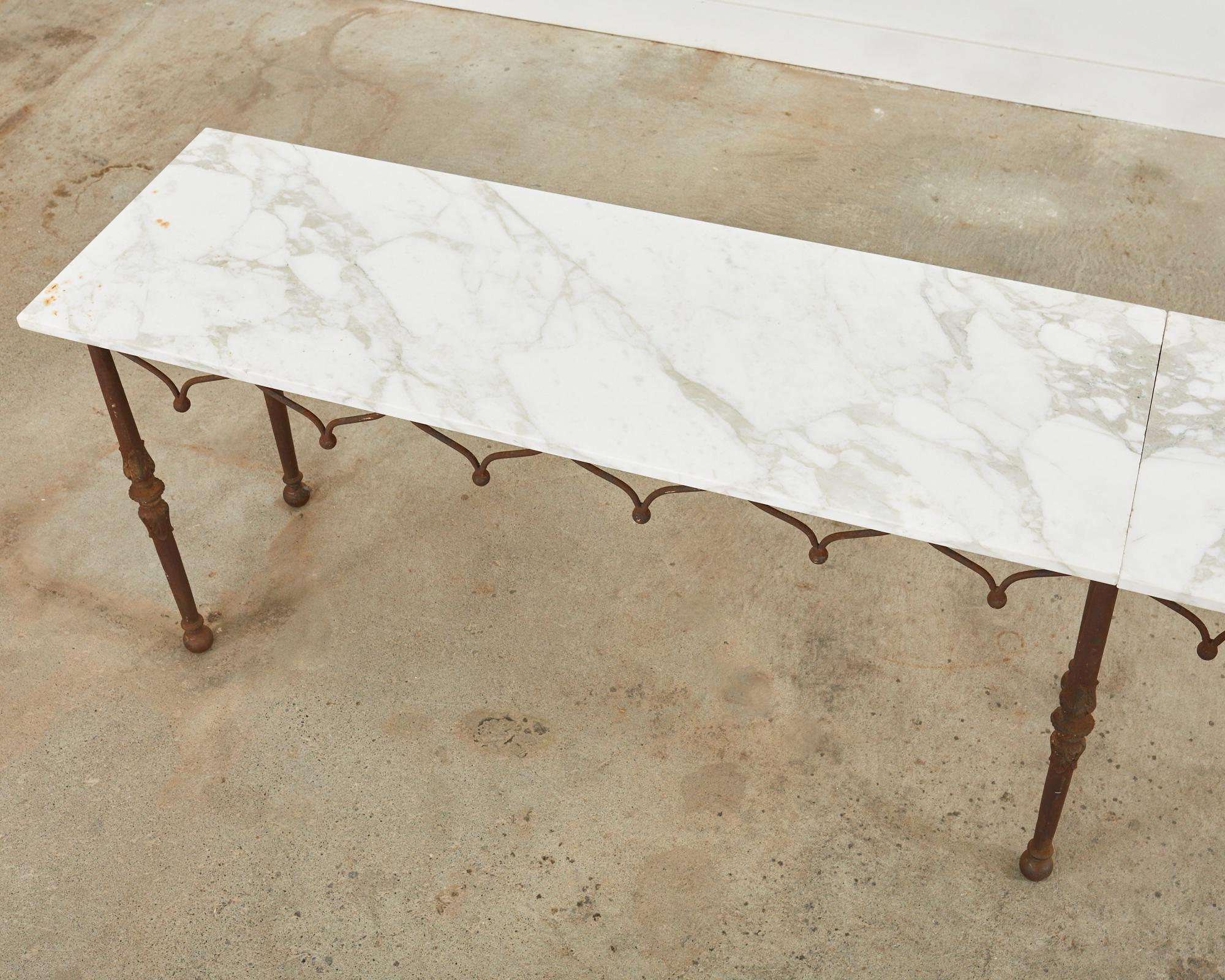 19th Century French Iron Marble Top Pastry Table or Console In Distressed Condition In Rio Vista, CA