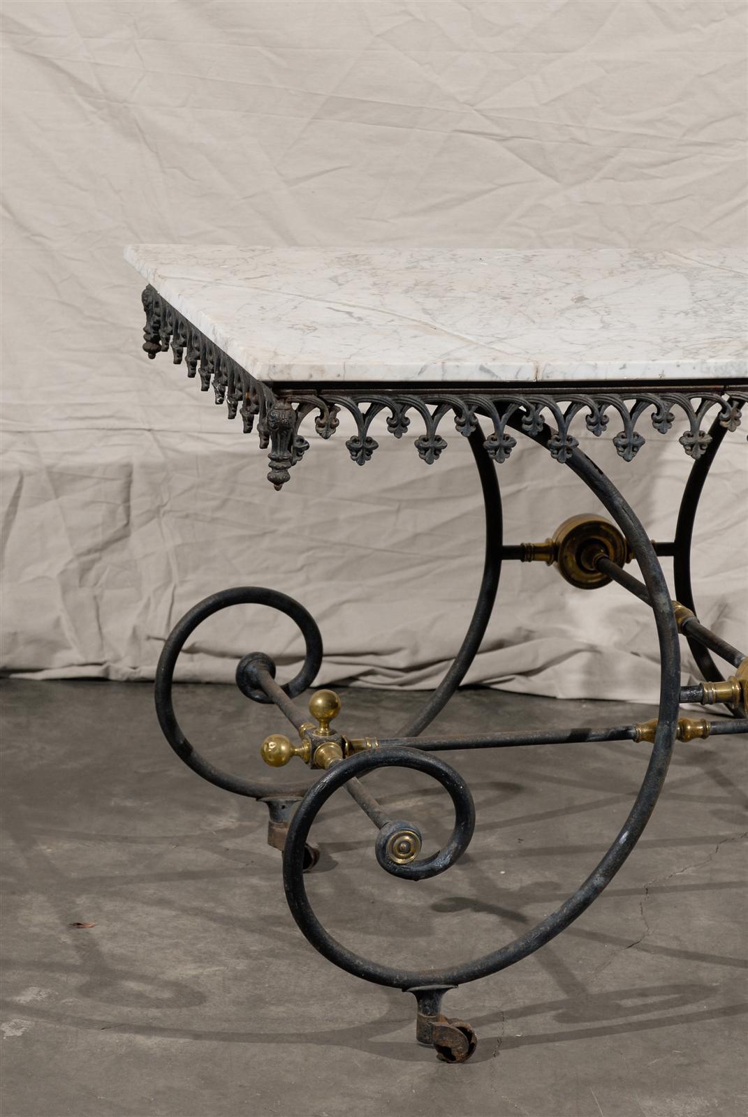 19th Century French Iron and Marble-Top Pastry Table with Gilt Accents For Sale 7