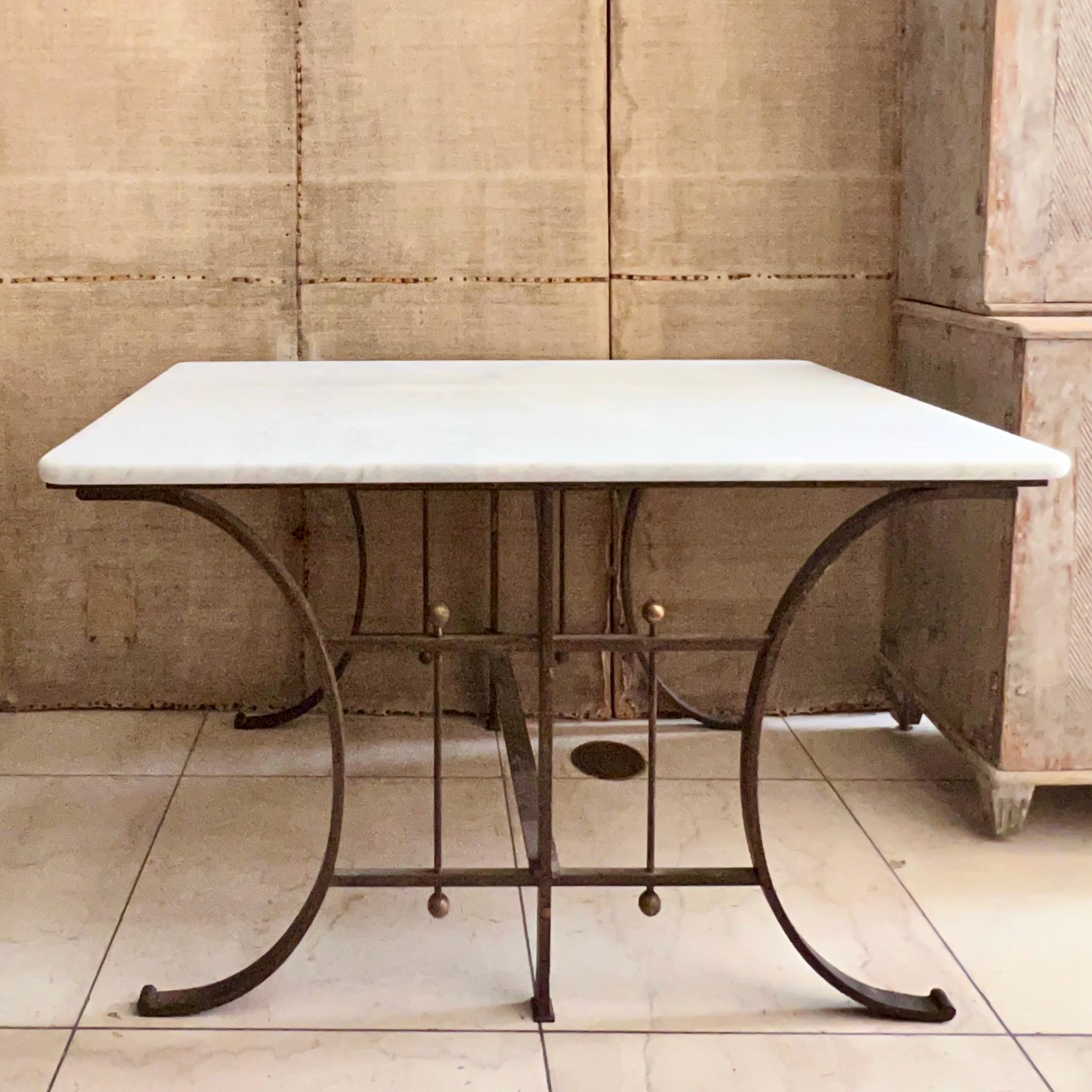 Hand-Crafted 19th Century French Iron Pastry Table with Marble Top