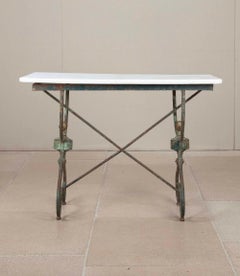 19th Century French Iron Presentation Table with Marble Top and Brass Acorn Fini