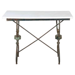 19th Century French Iron Presentation Table with Marble Top and Brass Acorn Fini