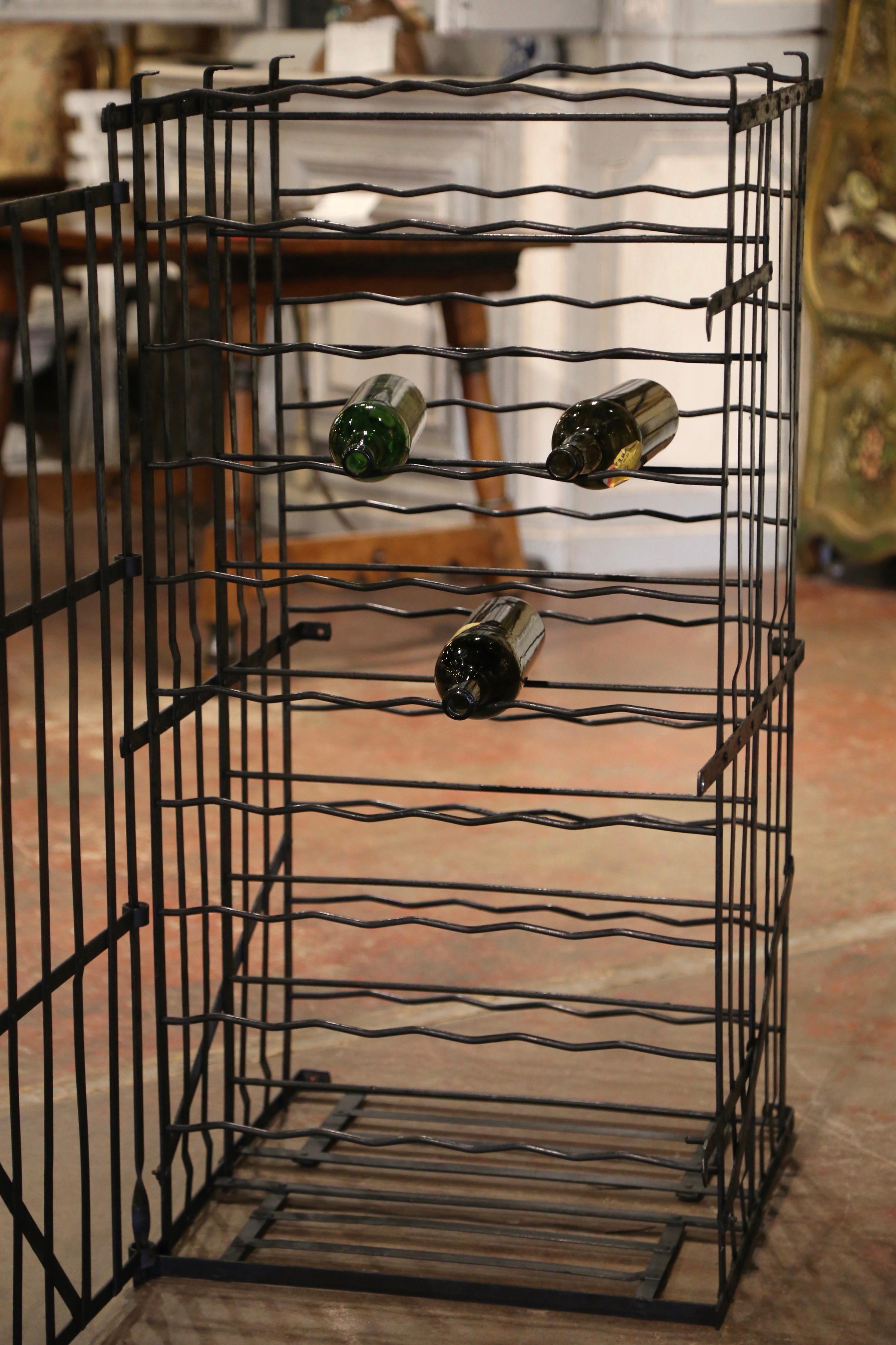 Country 19th Century French Iron Seventy Two-Bottle Wine Cellar Rack Cage from Burgundy For Sale