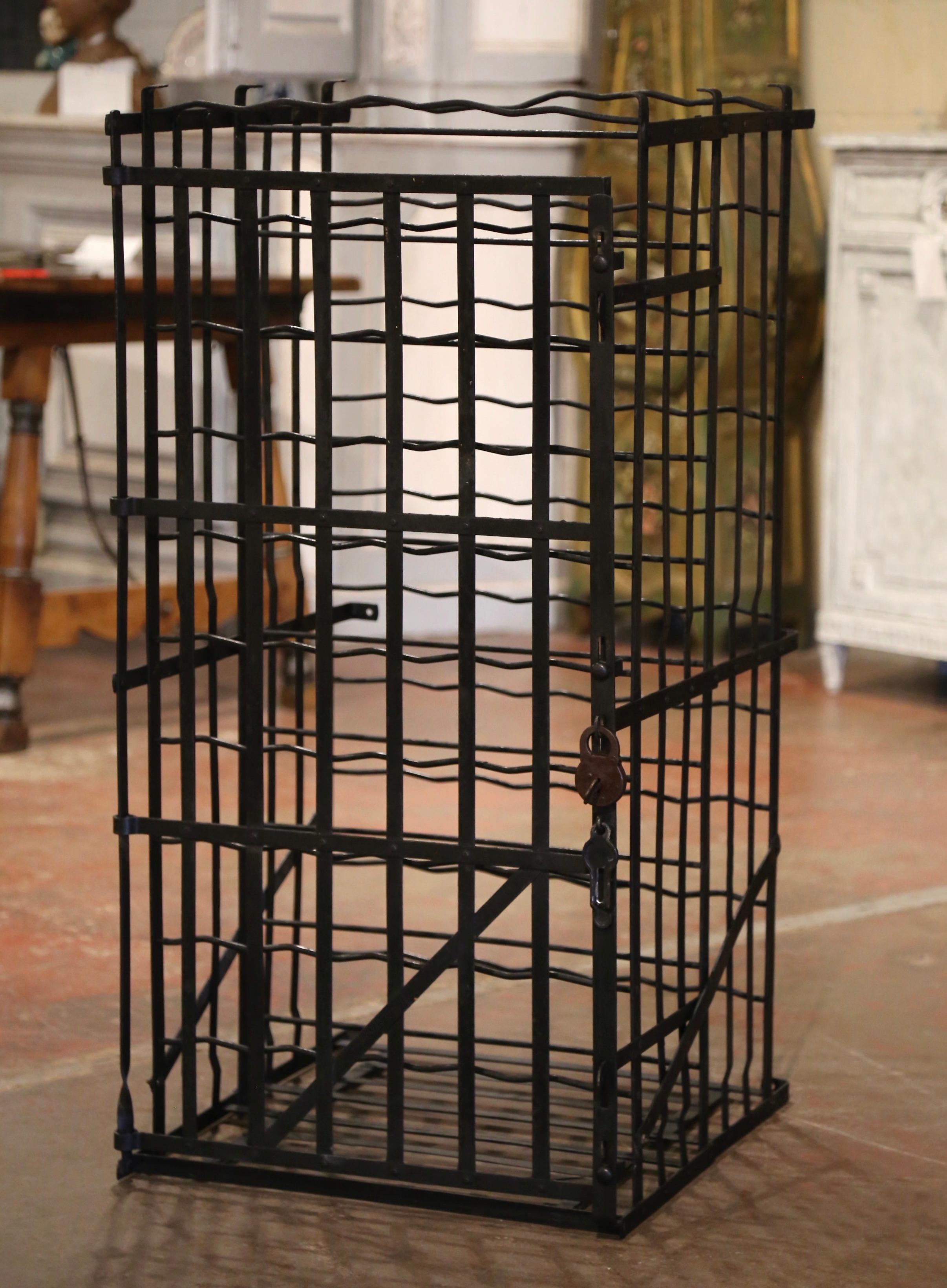 Forged 19th Century French Iron Seventy Two-Bottle Wine Cellar Rack Cage from Burgundy For Sale