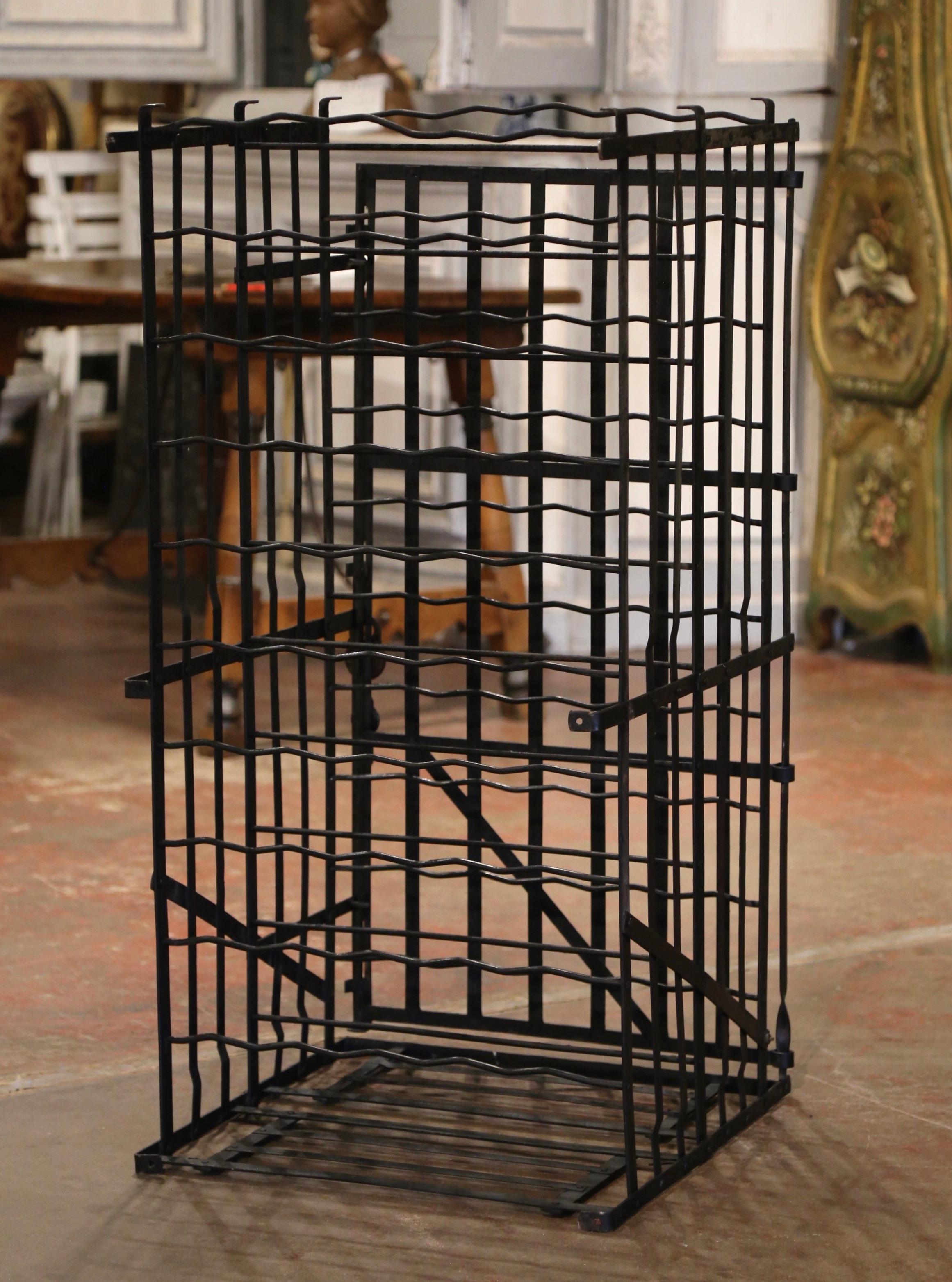 19th Century French Iron Seventy Two-Bottle Wine Cellar Rack Cage from Burgundy For Sale 3