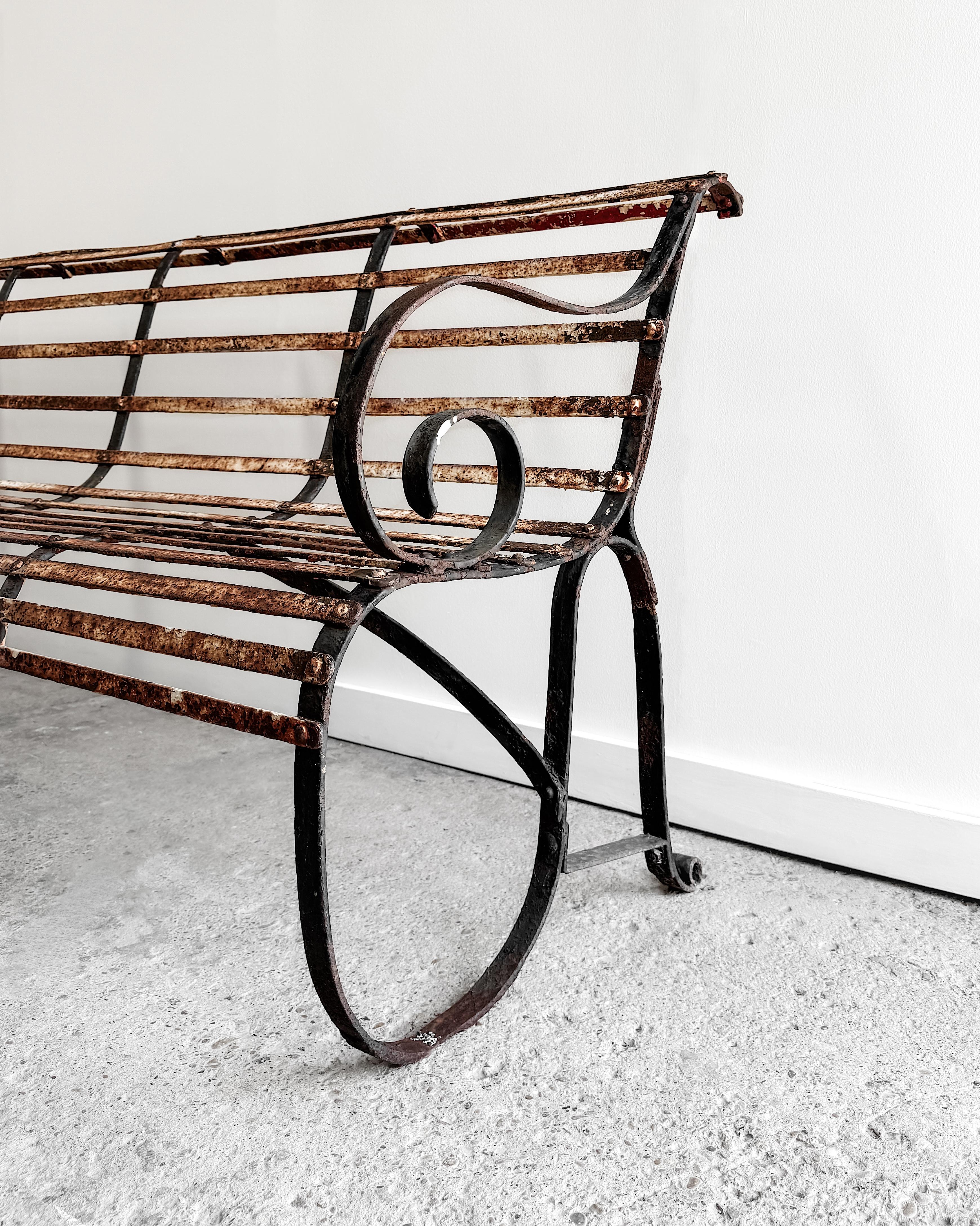 19th Century French Iron Slatted Garden Bench For Sale 7