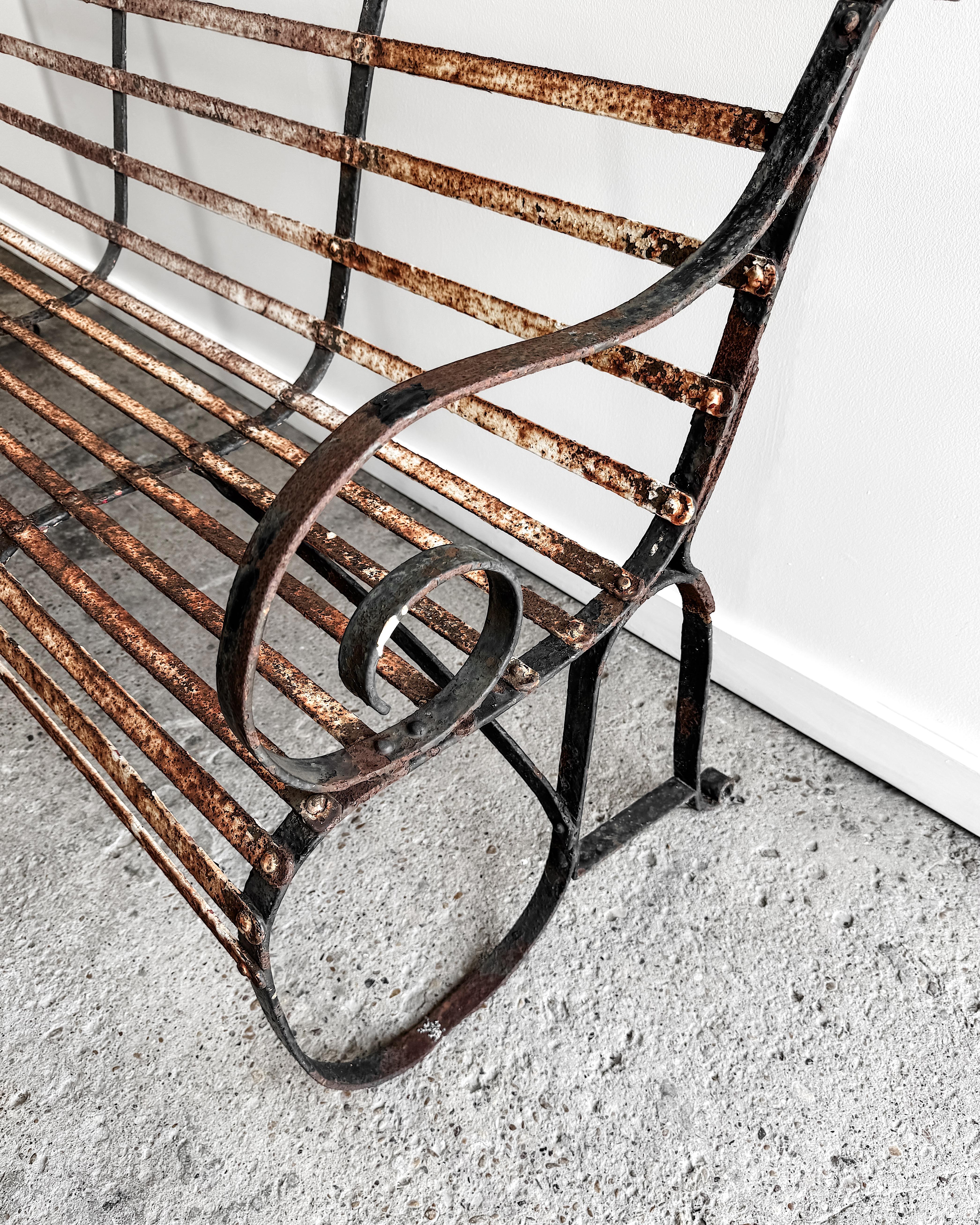 19th Century French Iron Slatted Garden Bench For Sale 10