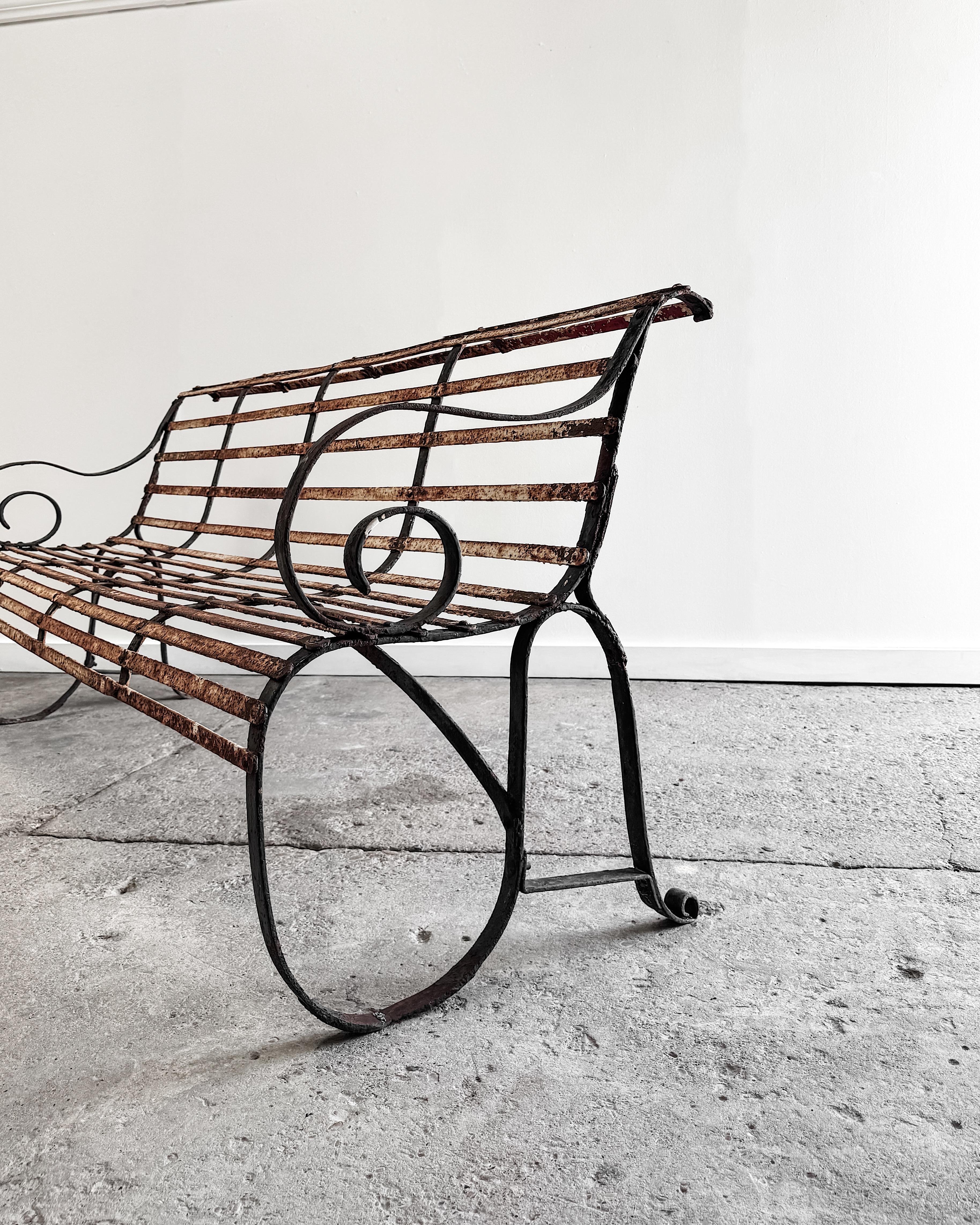 19th Century French Iron Slatted Garden Bench For Sale 11