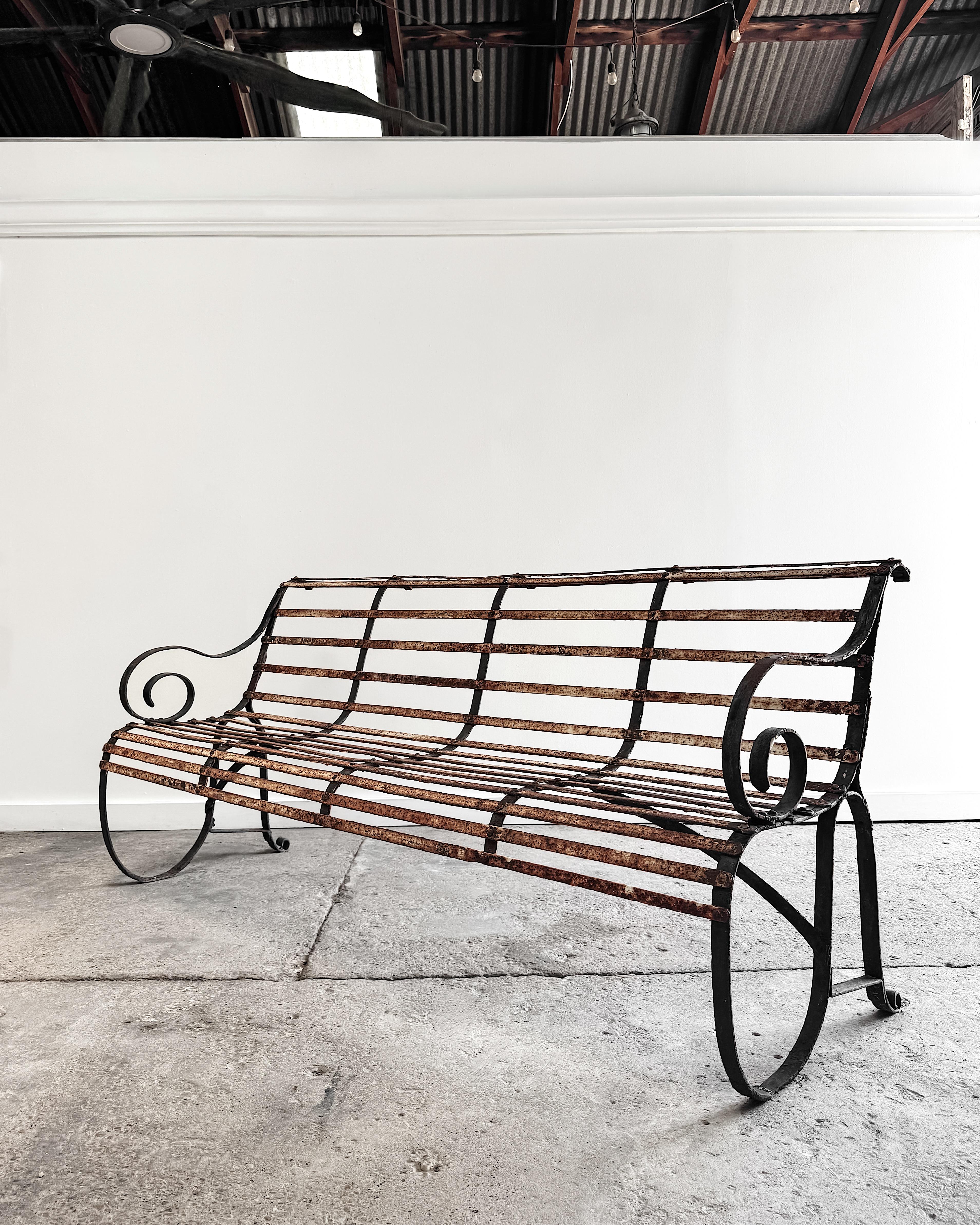 19th Century French Iron Slatted Garden Bench For Sale 12