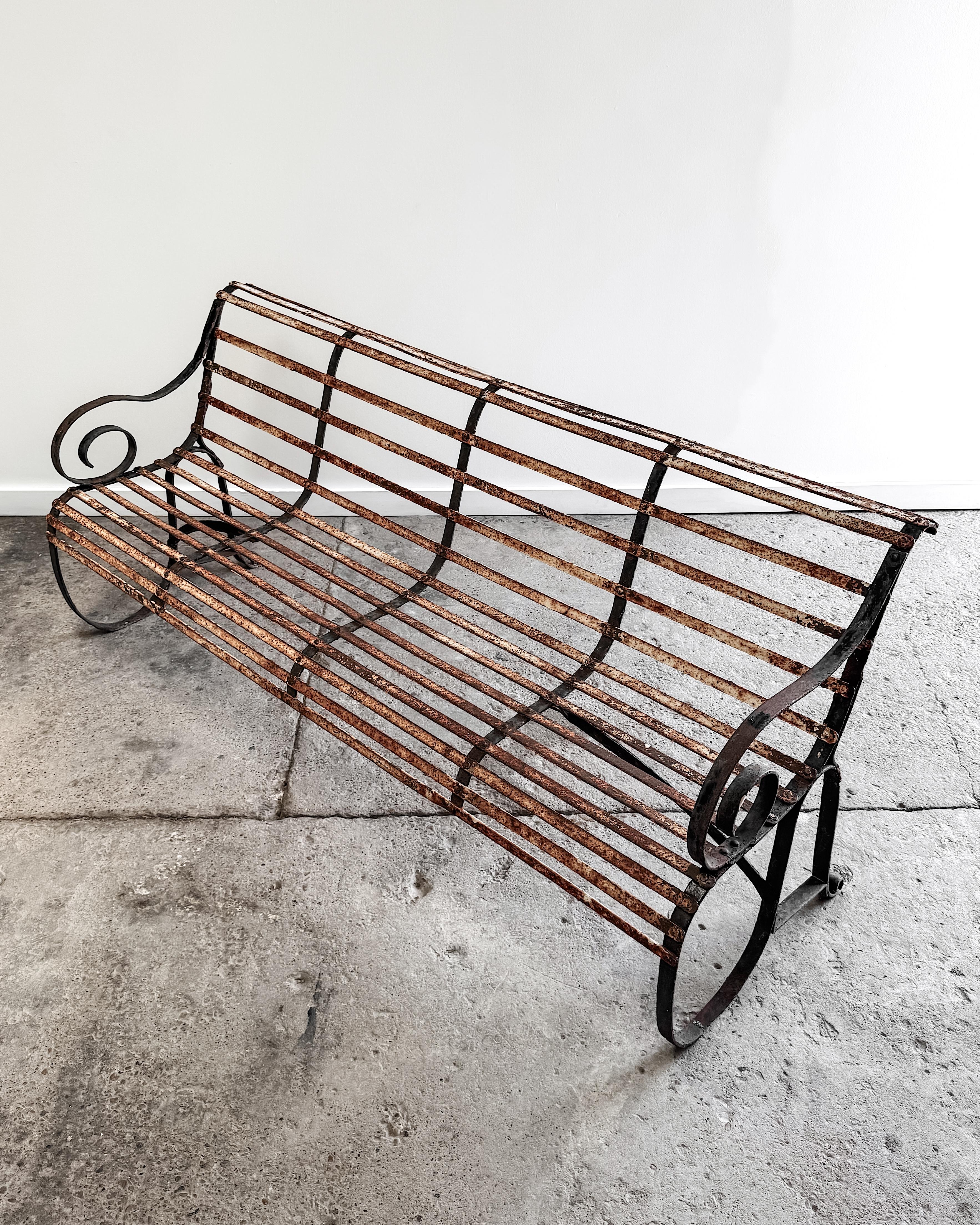 19th Century French Iron Slatted Garden Bench For Sale 13