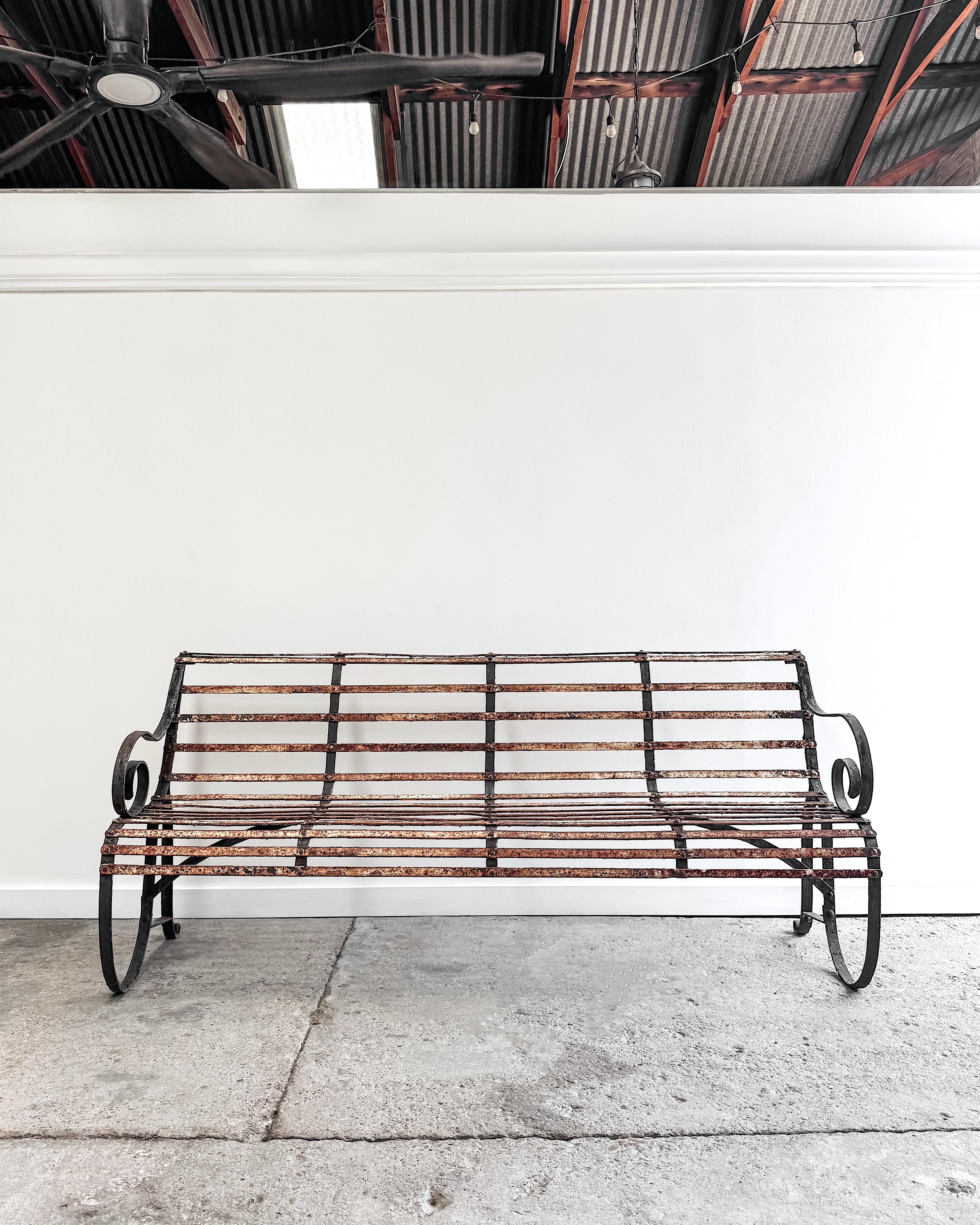 19th Century French Iron Slatted Garden Bench In Good Condition For Sale In Mckinney, TX