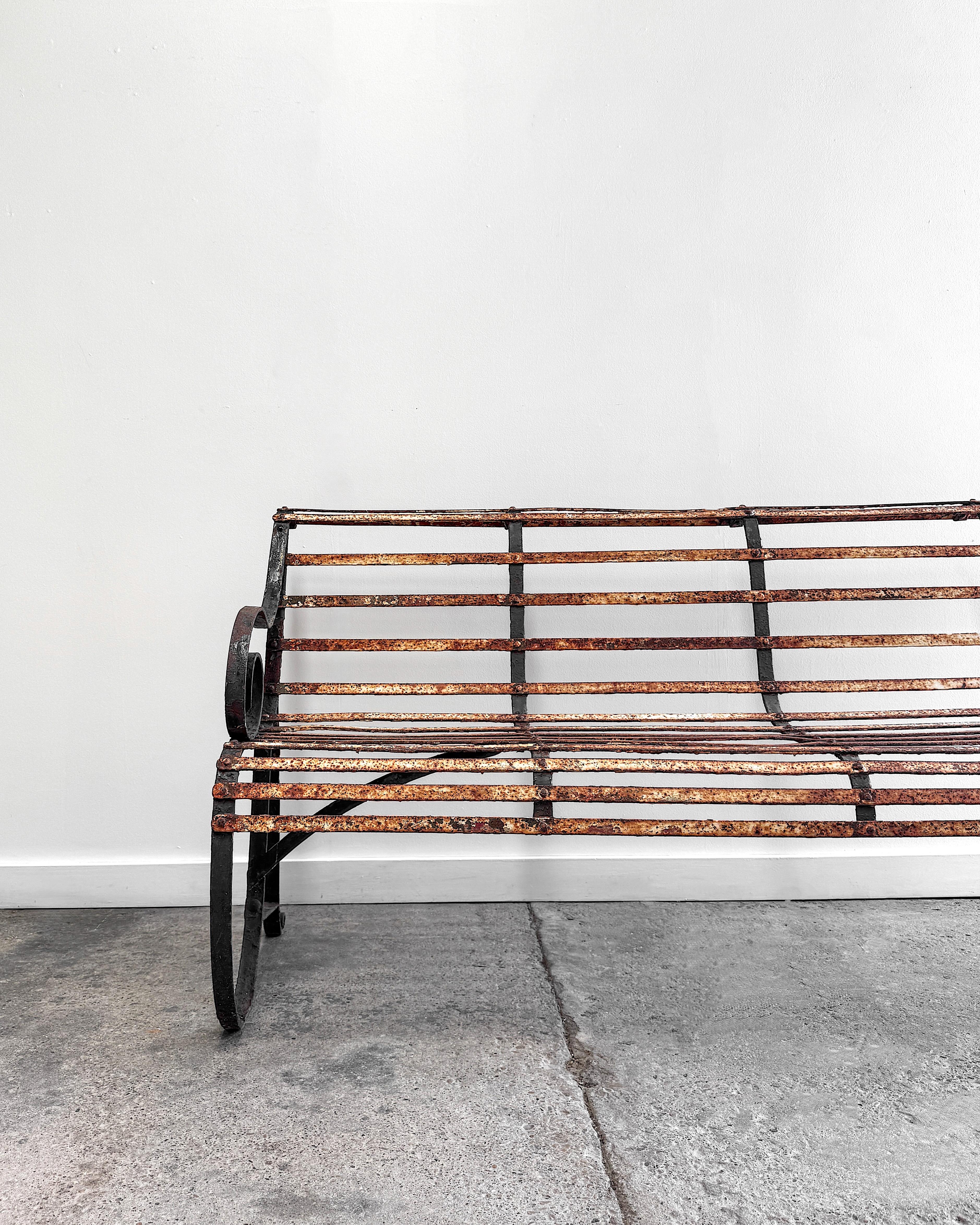 19th Century French Iron Slatted Garden Bench For Sale 1