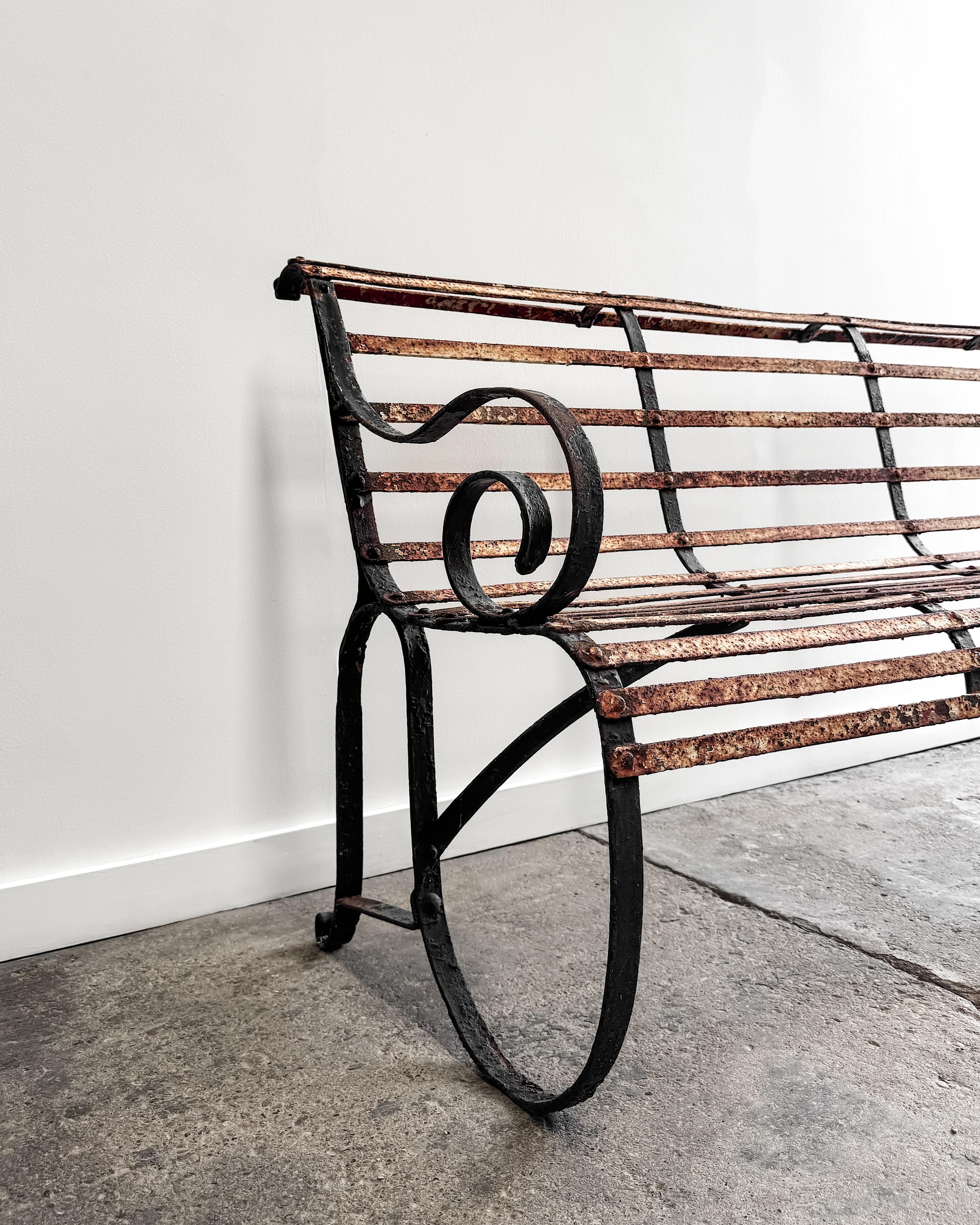 19th Century French Iron Slatted Garden Bench For Sale 4
