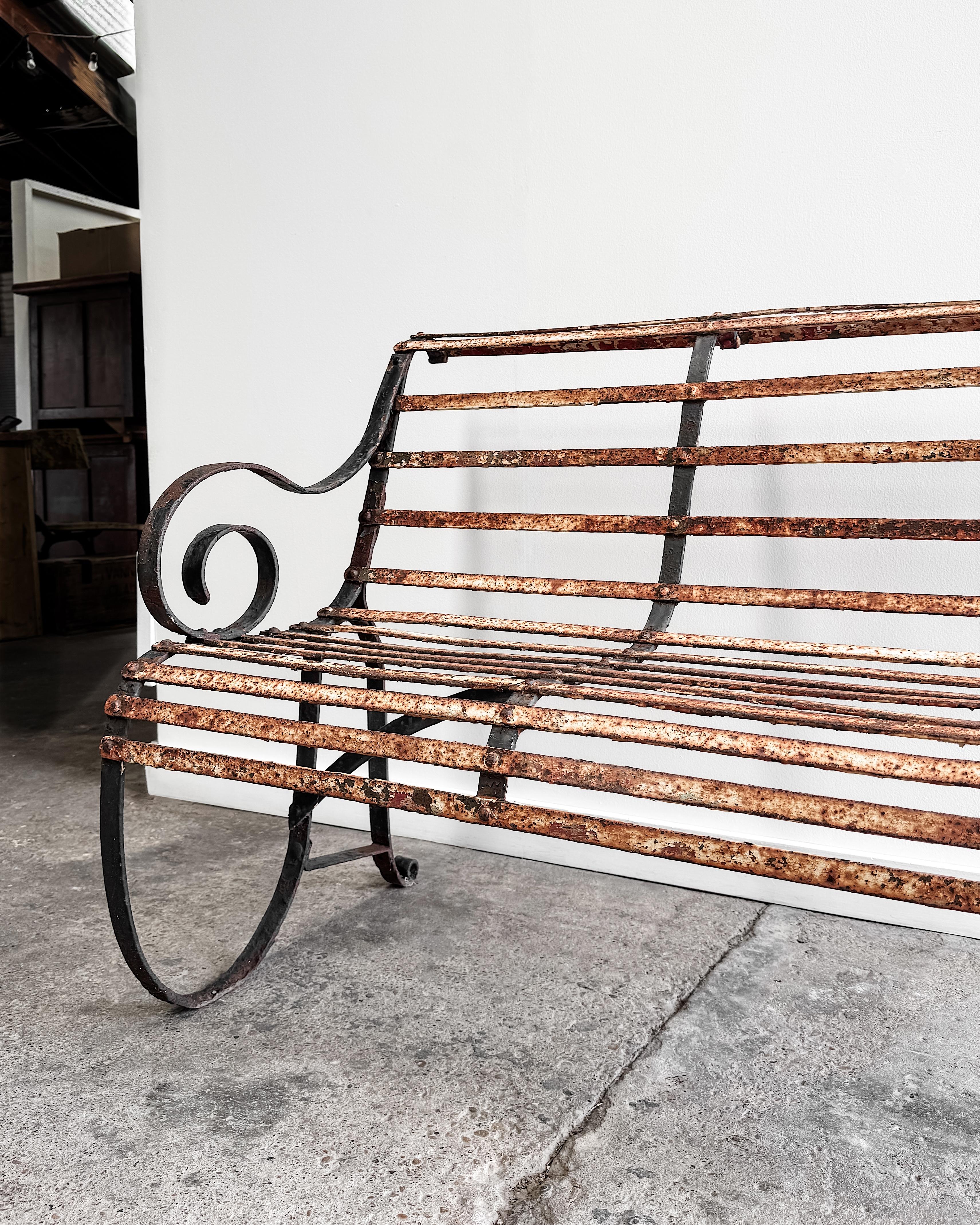 19th Century French Iron Slatted Garden Bench For Sale 5