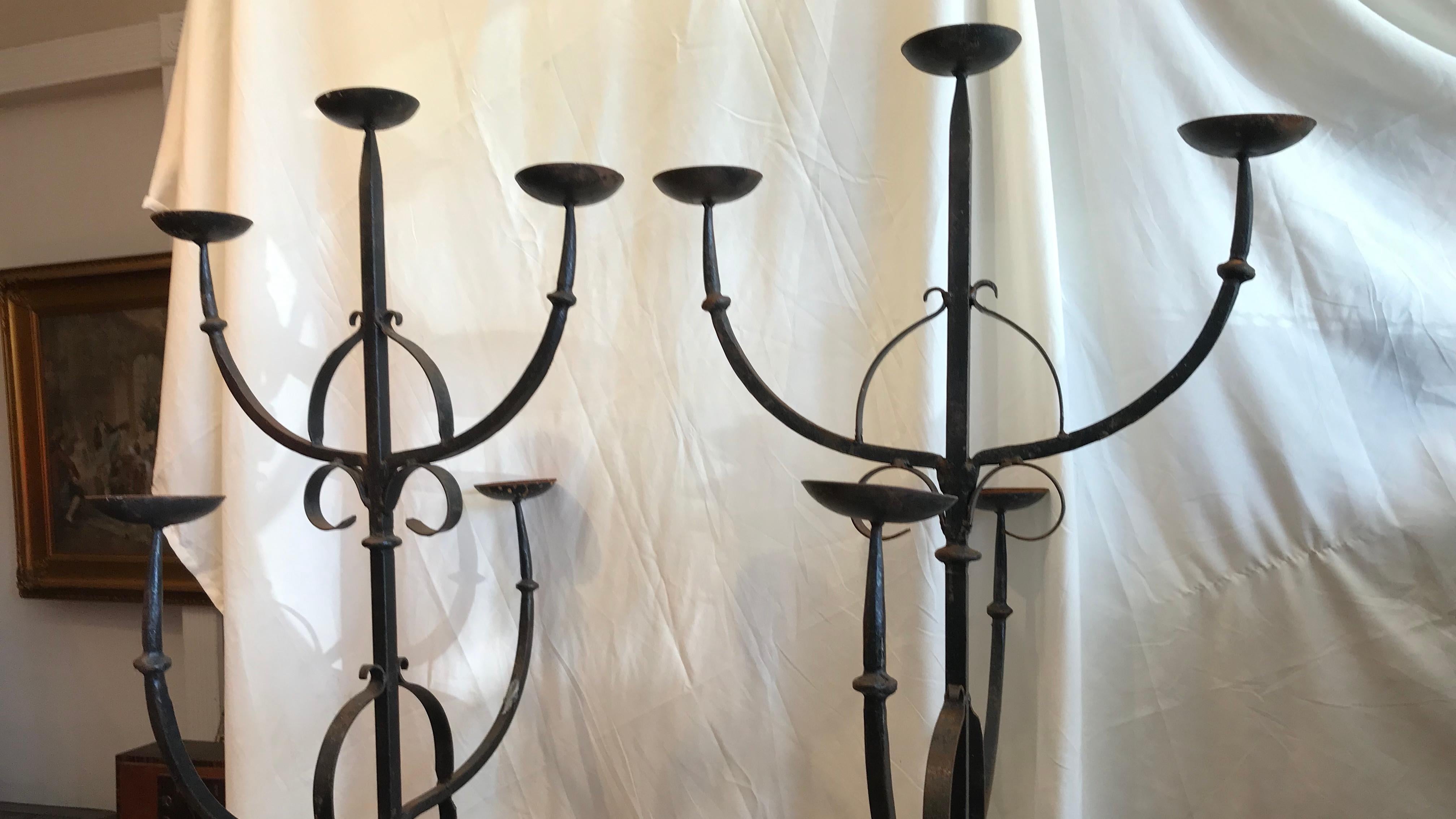 19th Century French Iron Standing Floor Candelabras with Three Arms, a Pair 9