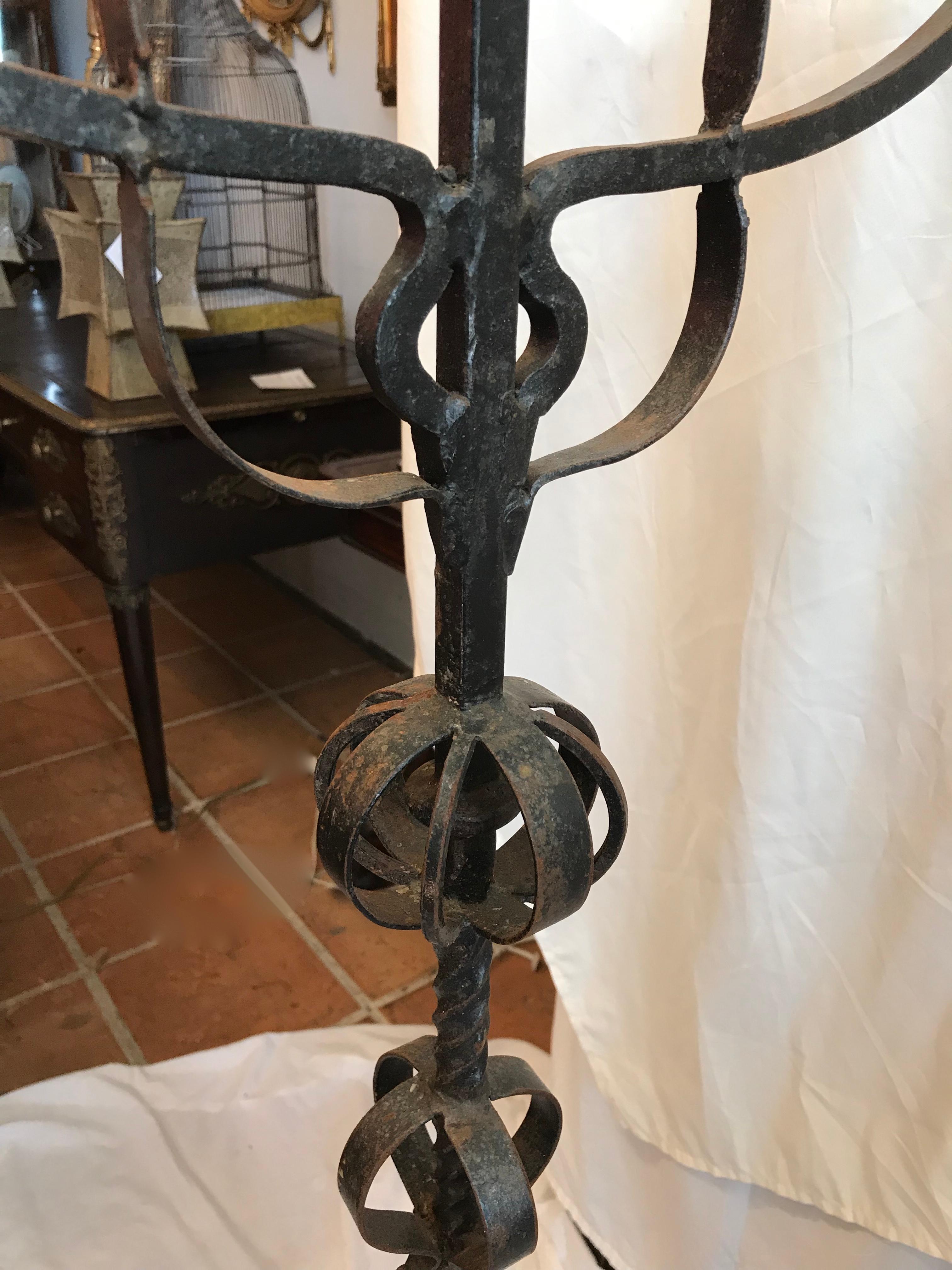 19th Century French Iron Standing Floor Candelabras with Three Arms, a Pair 10