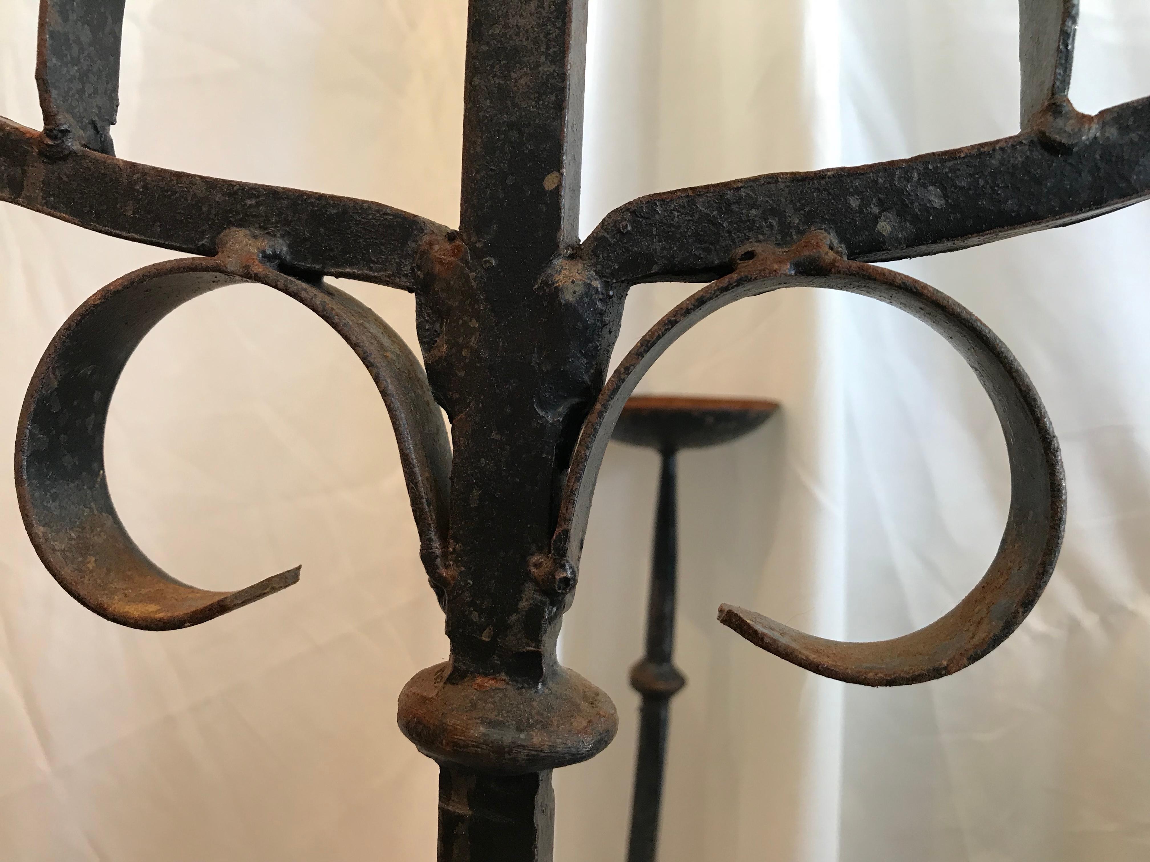 19th Century French Iron Standing Floor Candelabras with Three Arms, a Pair 11