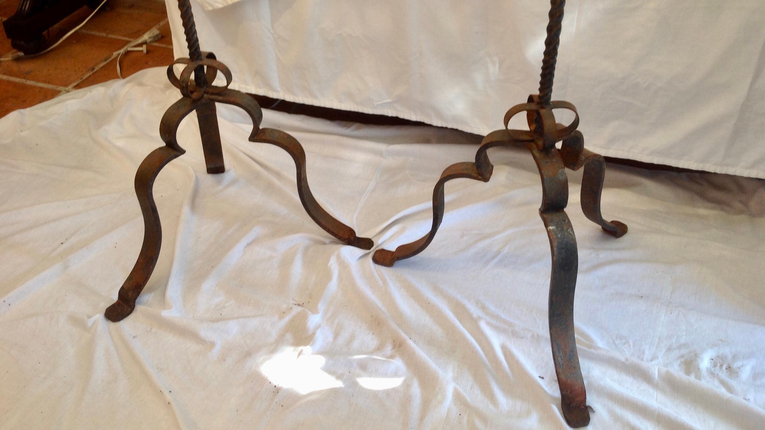 19th Century French Iron Standing Floor Candelabras with Three Arms, a Pair 1