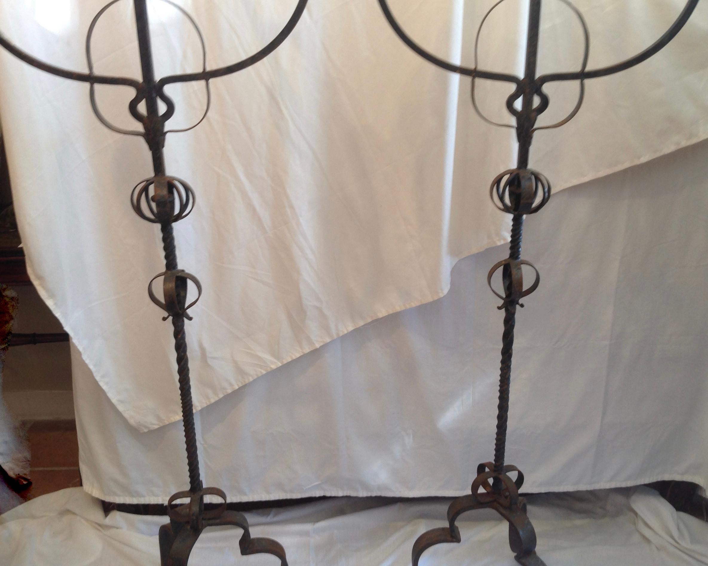 19th Century French Iron Standing Floor Candelabras with Three Arms, a Pair 3