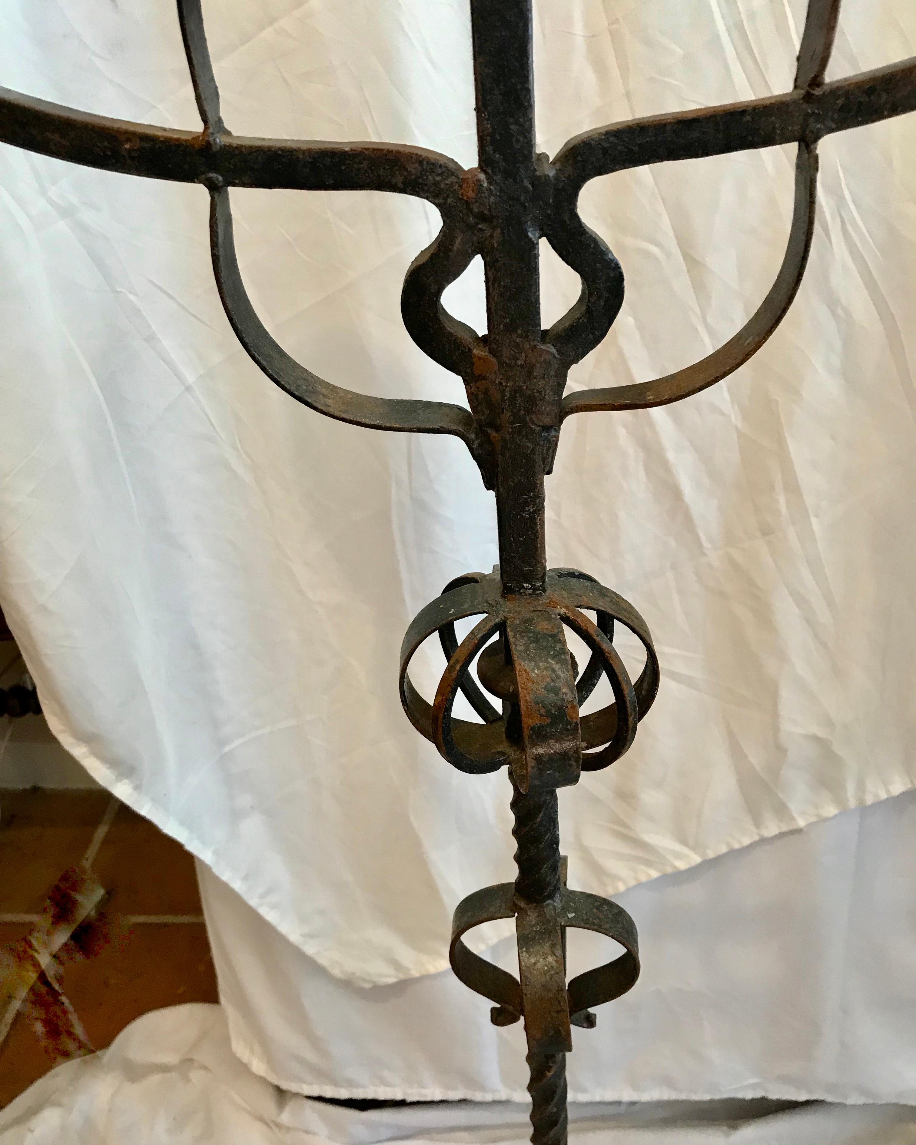 19th Century French Iron Standing Floor Candelabras with Three Arms, a Pair 5