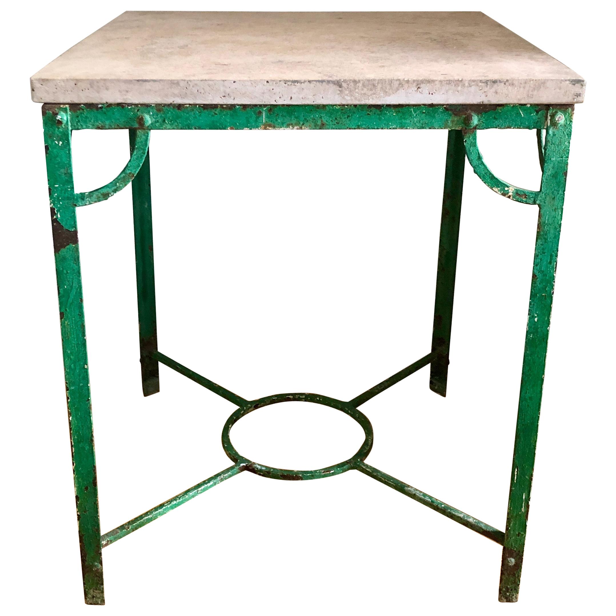 19th Century French Iron Table with Stone Top