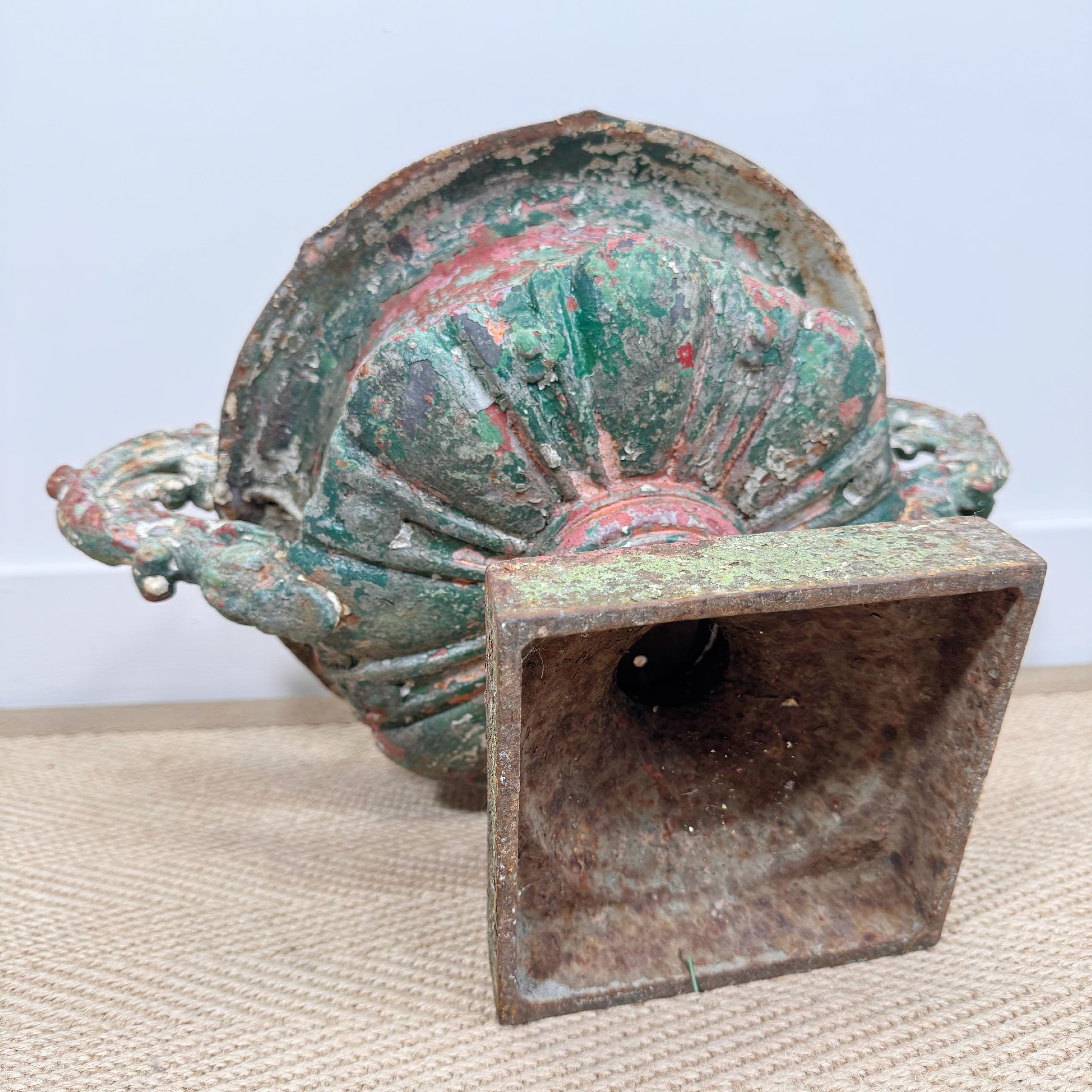 19th Century French Iron Urn with Glorious Historic Paint and Original Drainer 5