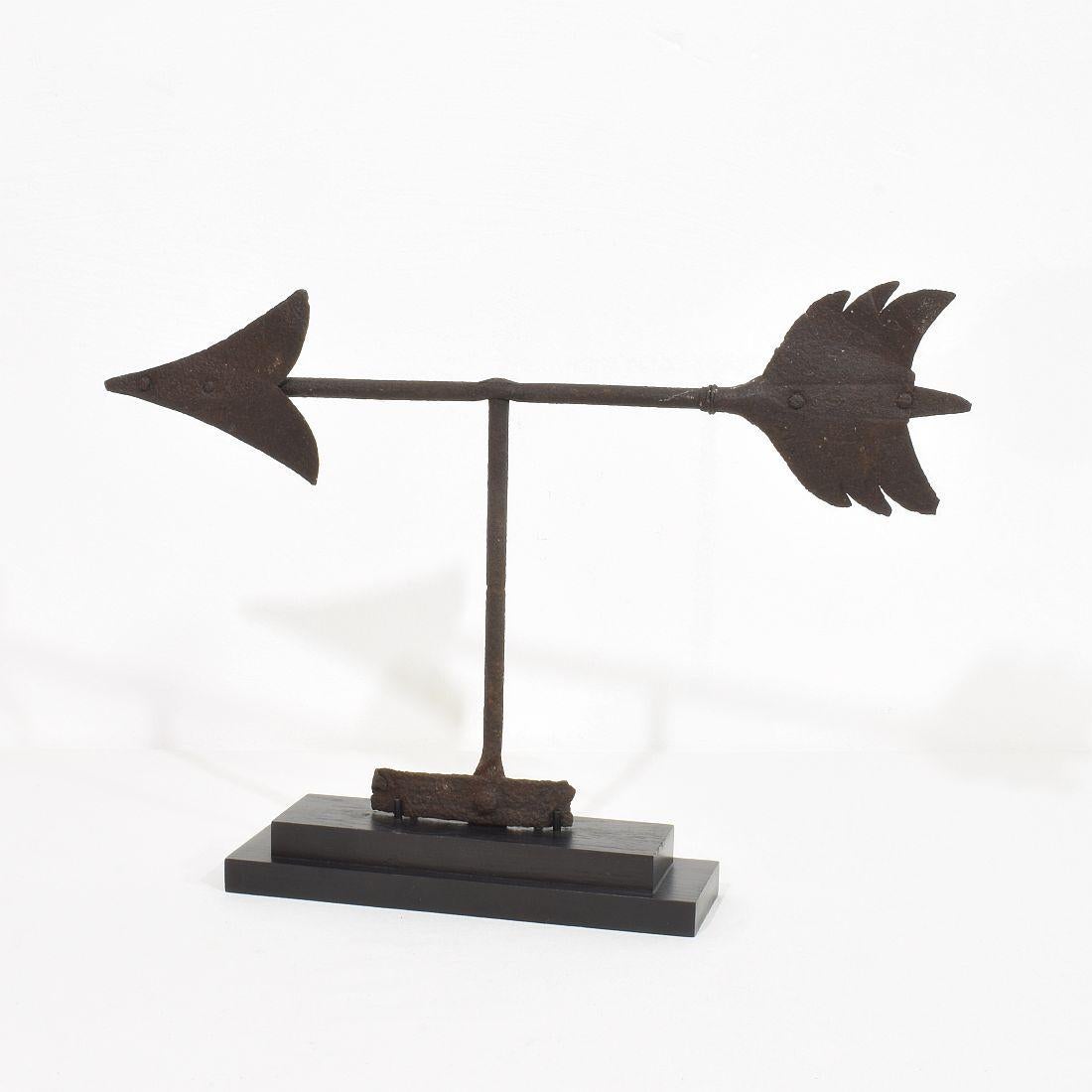 Beautiful iron weathervane roof finial. Very rare piece.
France, circa 1800-1850.
Weathered
Measurement includes the wooden base.