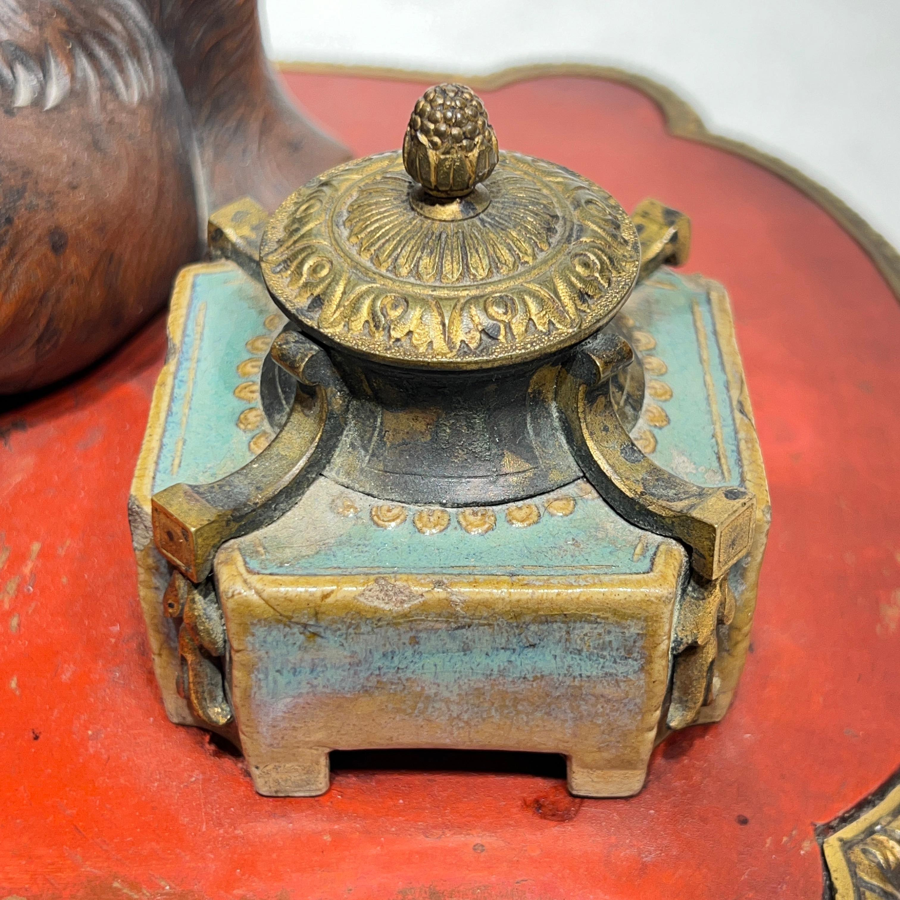 19th Century French /Japanese Inkwell with Okimono Bronze Monkey 10