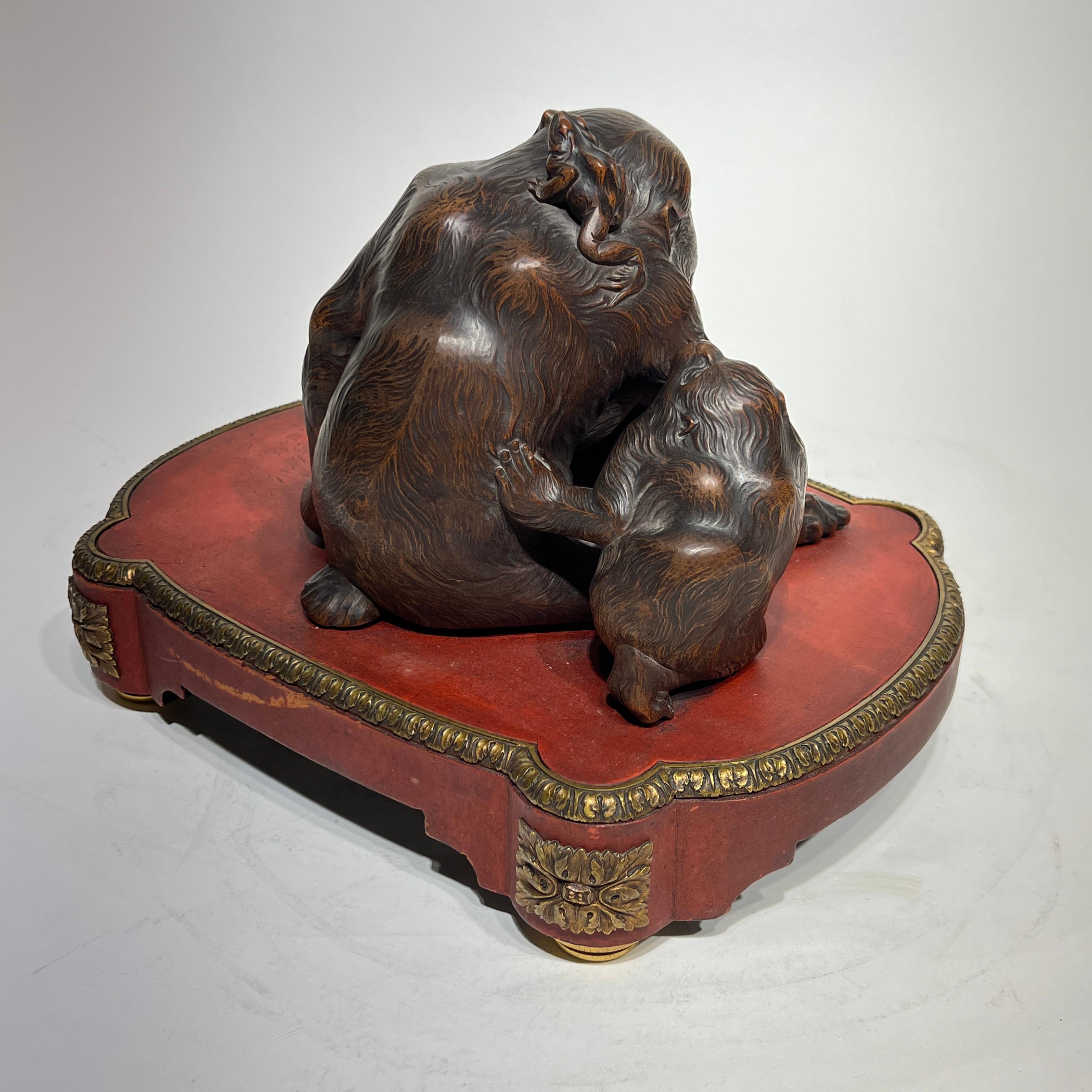 19th Century French /Japanese Inkwell with Okimono Bronze Monkey 1