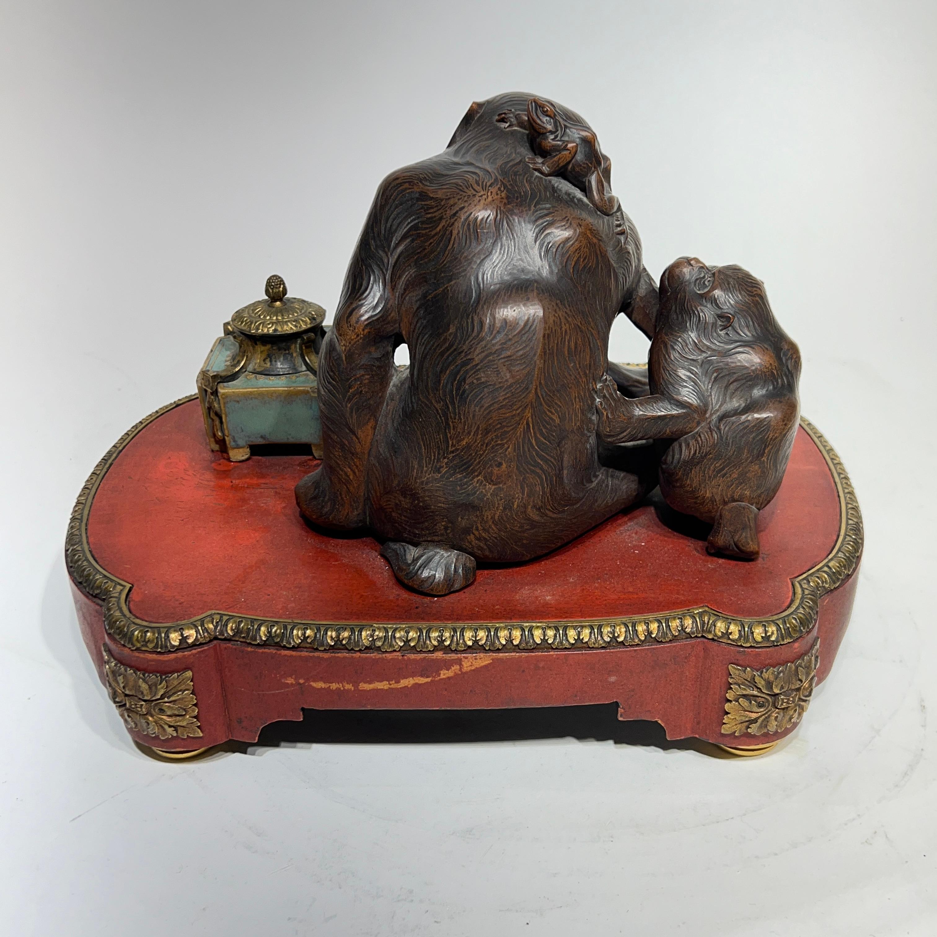 19th Century French /Japanese Inkwell with Okimono Bronze Monkey 2